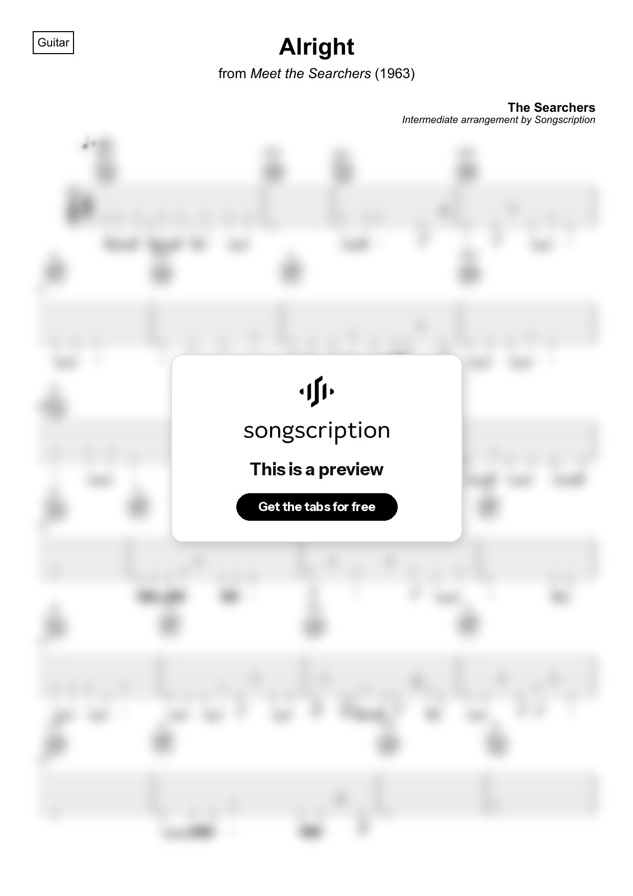 Intermediate Acoustic Guitar Tabs for "Alright" by The Searchers