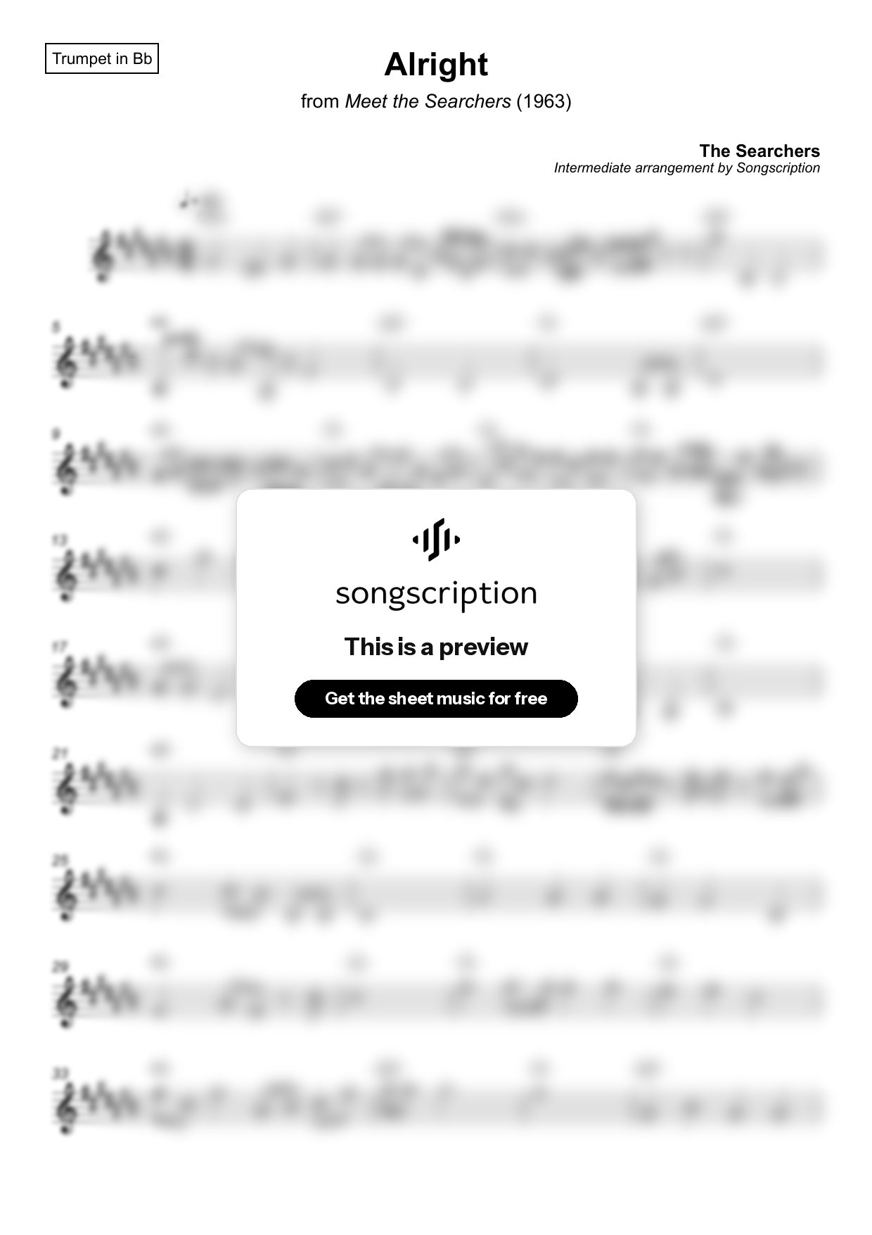 Intermediate Trumpet Sheet Music for "Alright" by The Searchers