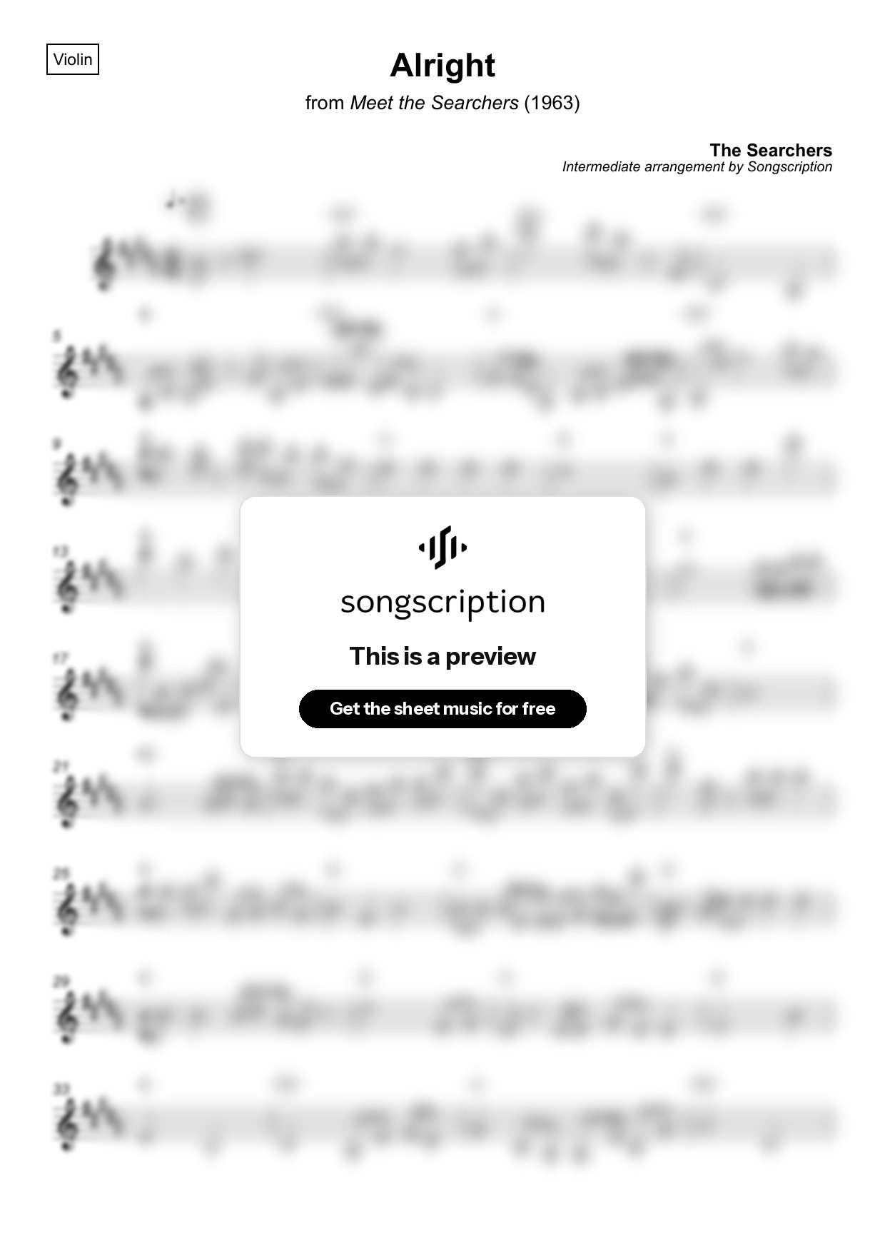 Intermediate Violin Sheet Music for "Alright" by The Searchers