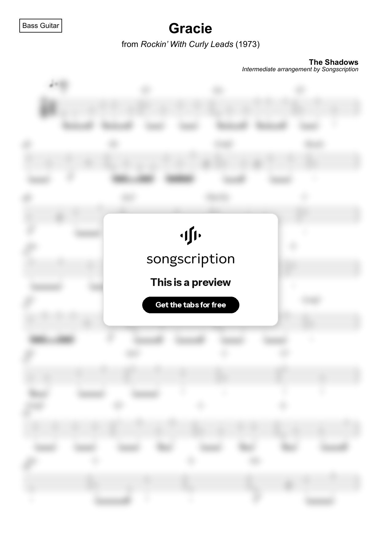 Intermediate Bass Guitar Tabs for "Gracie" by The Shadows