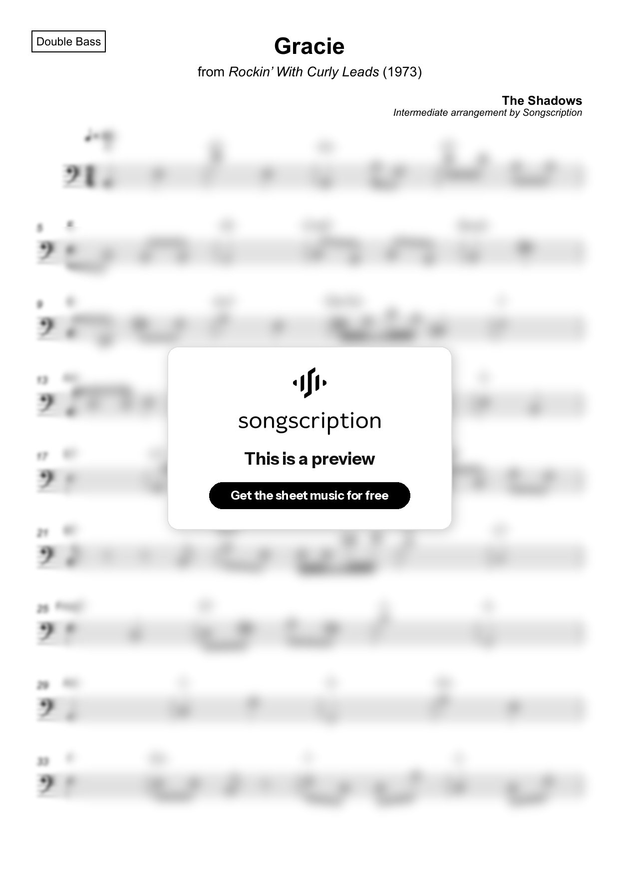 Intermediate Double Bass Sheet Music for "Gracie" by The Shadows
