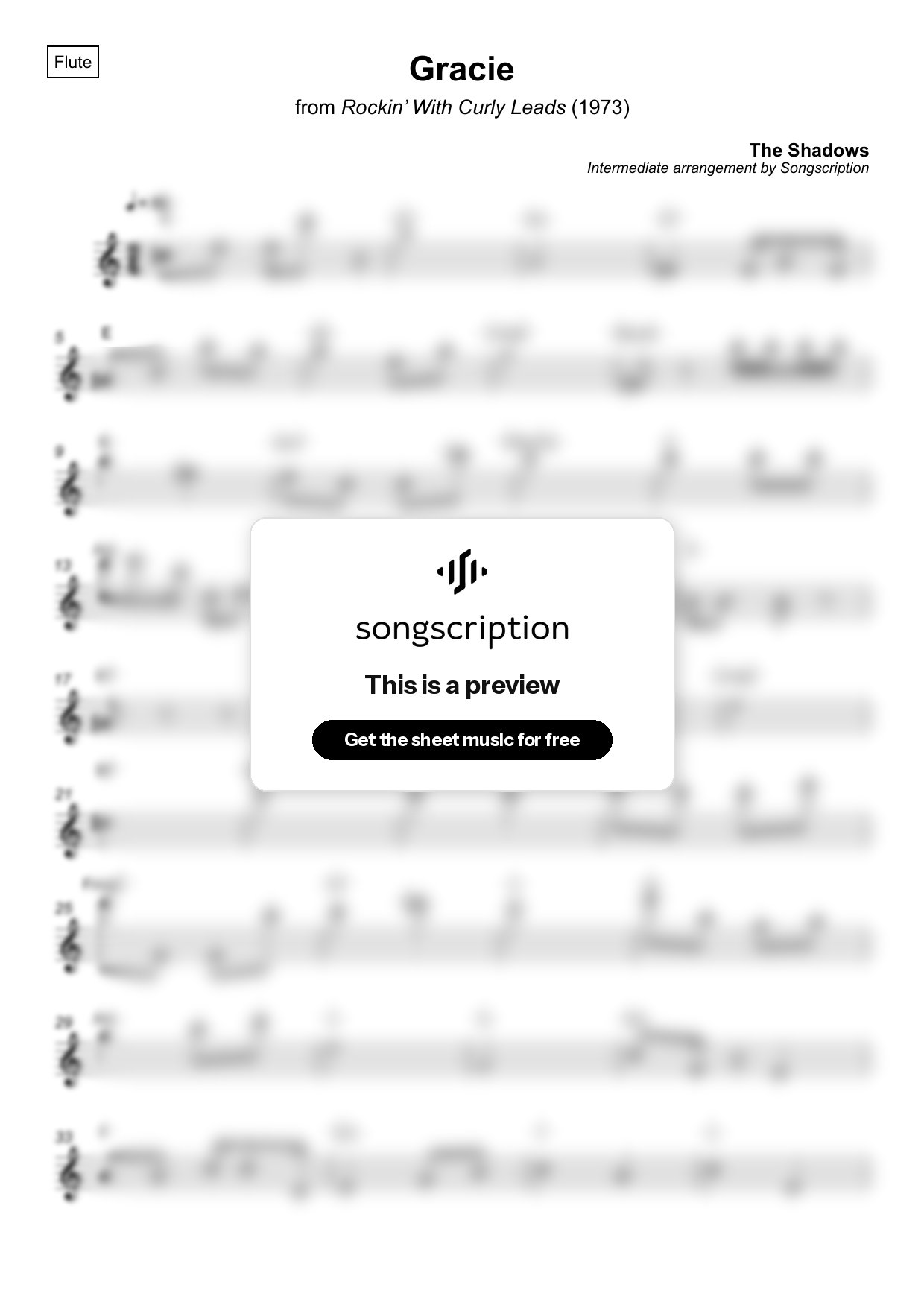 Intermediate Flute Sheet Music for "Gracie" by The Shadows