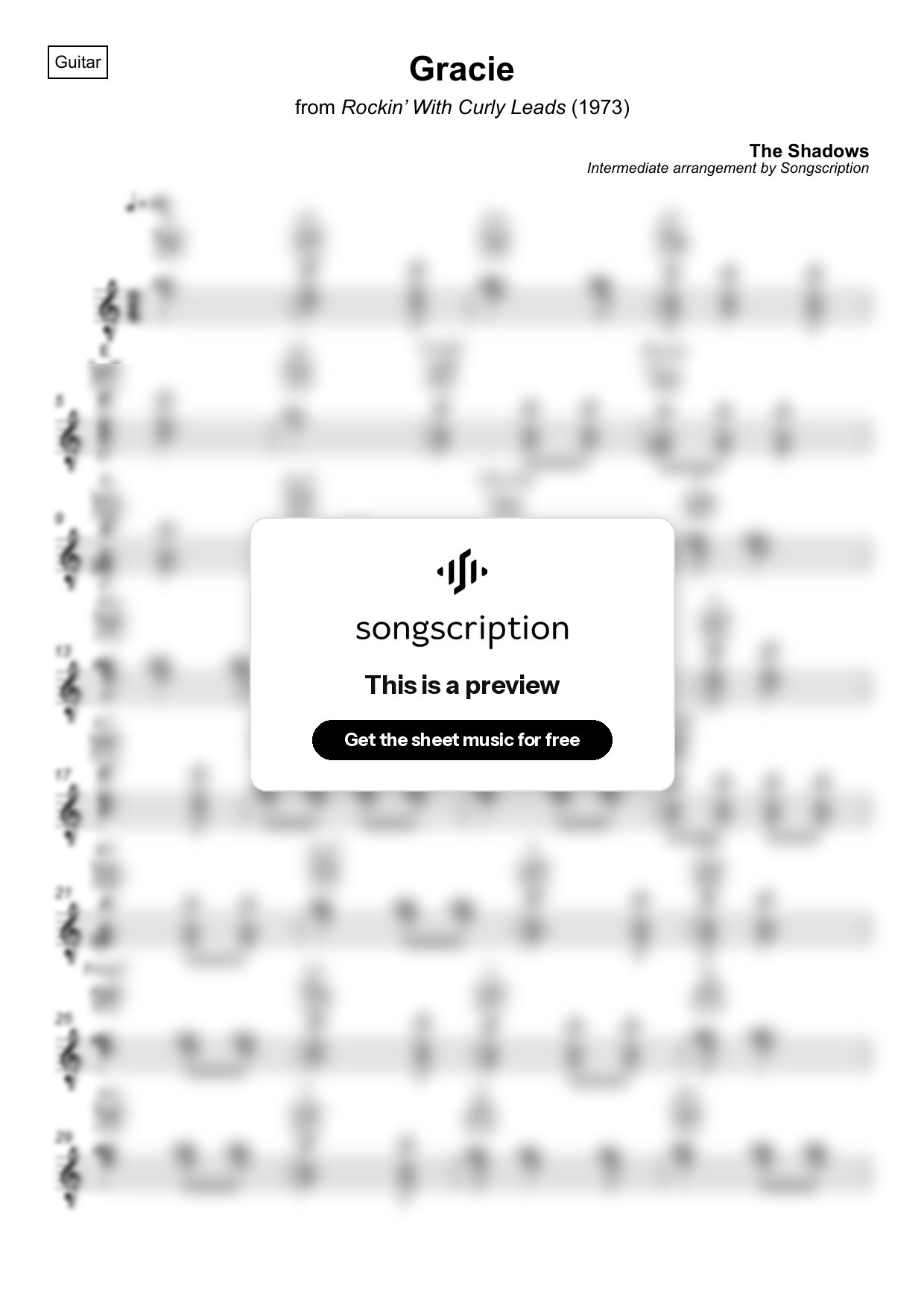Intermediate Acoustic Guitar Sheet Music for "Gracie" by The Shadows