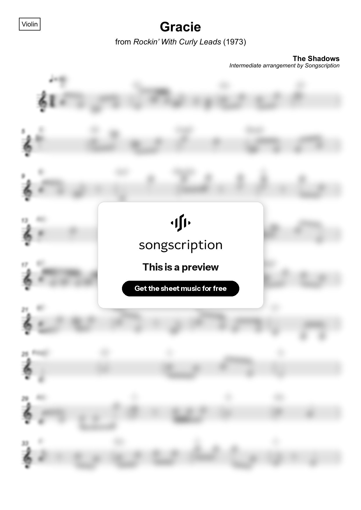Intermediate Violin Sheet Music for "Gracie" by The Shadows