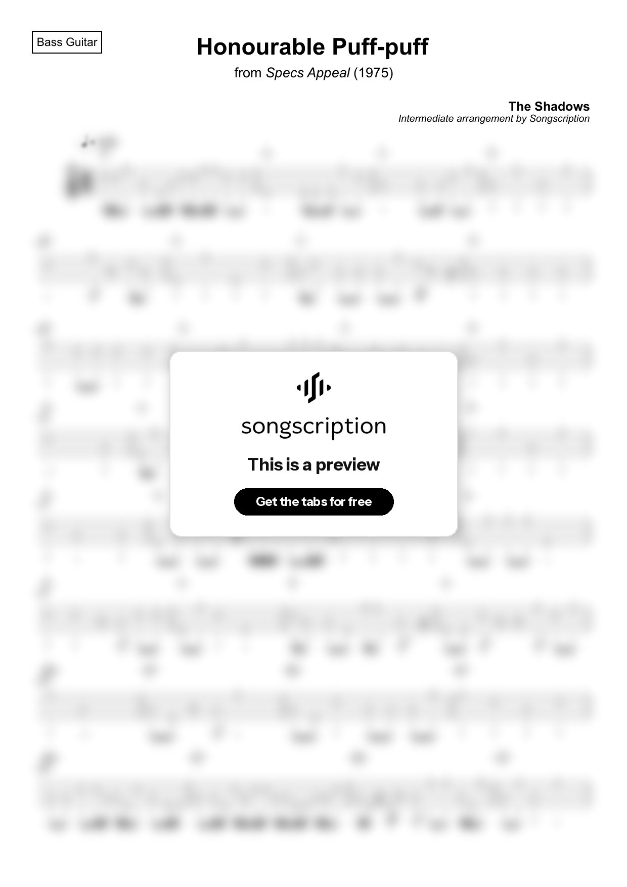 Intermediate Bass Guitar Tabs for "Honourable Puff-puff" by The Shadows