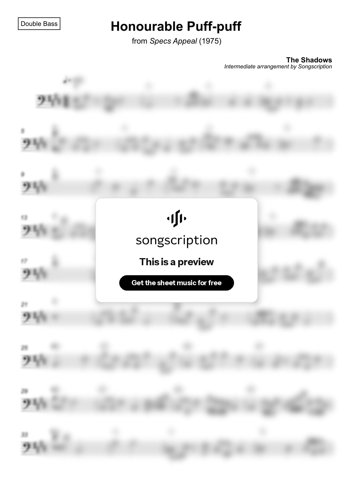Intermediate Double Bass Sheet Music for "Honourable Puff-puff" by The Shadows