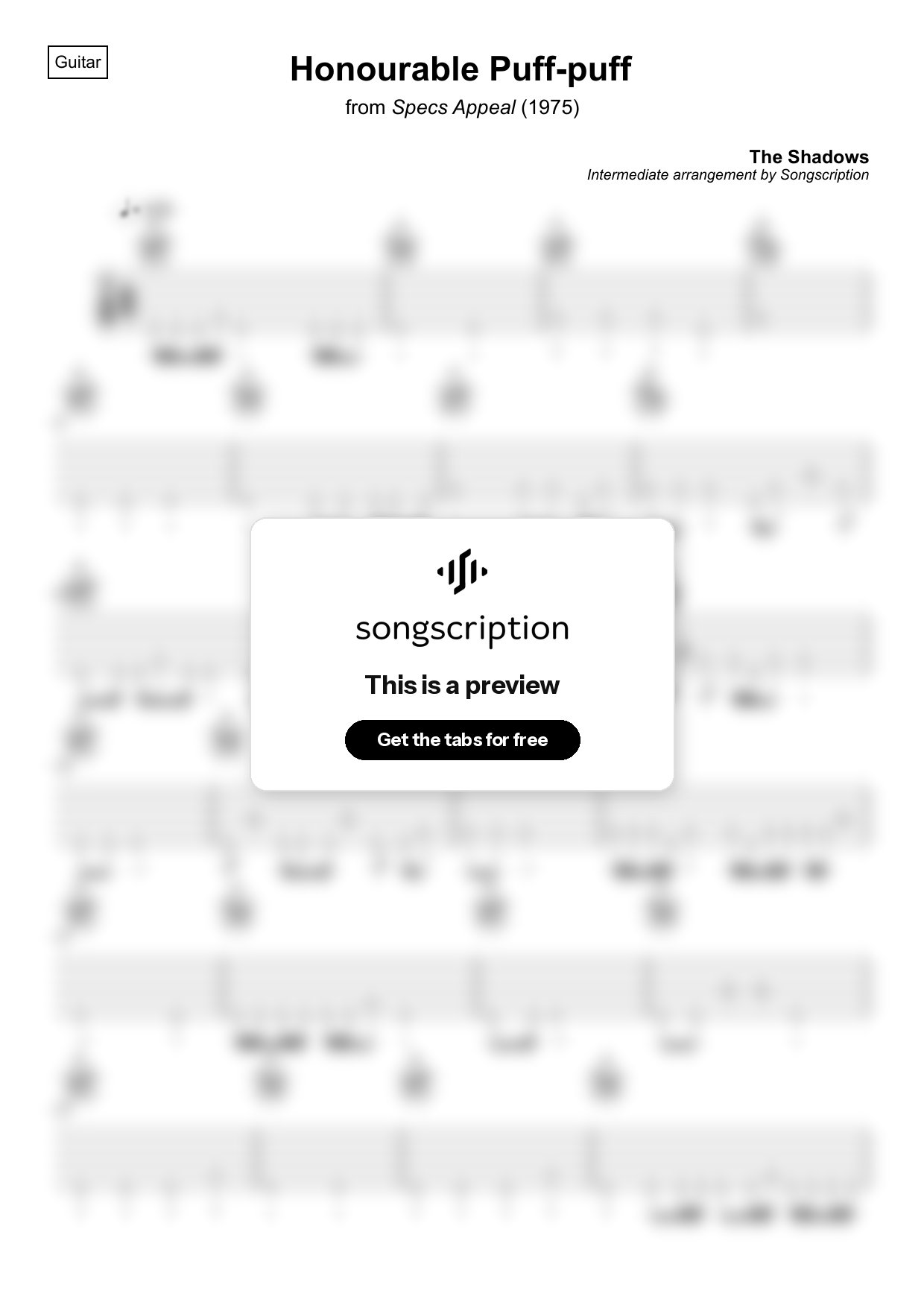 Intermediate Acoustic Guitar Tabs for "Honourable Puff-puff" by The Shadows