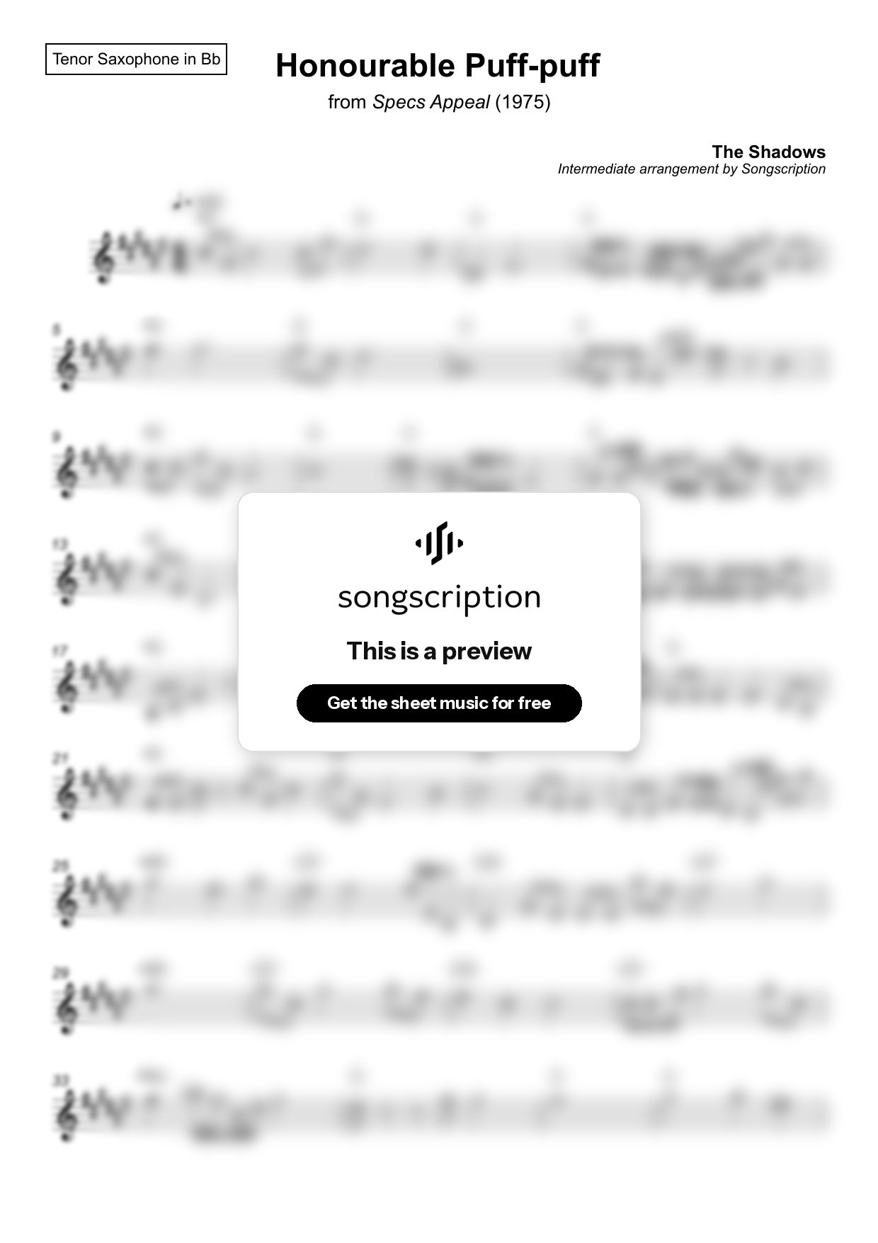 Intermediate Tenor Sax Sheet Music for "Honourable Puff-puff" by The Shadows
