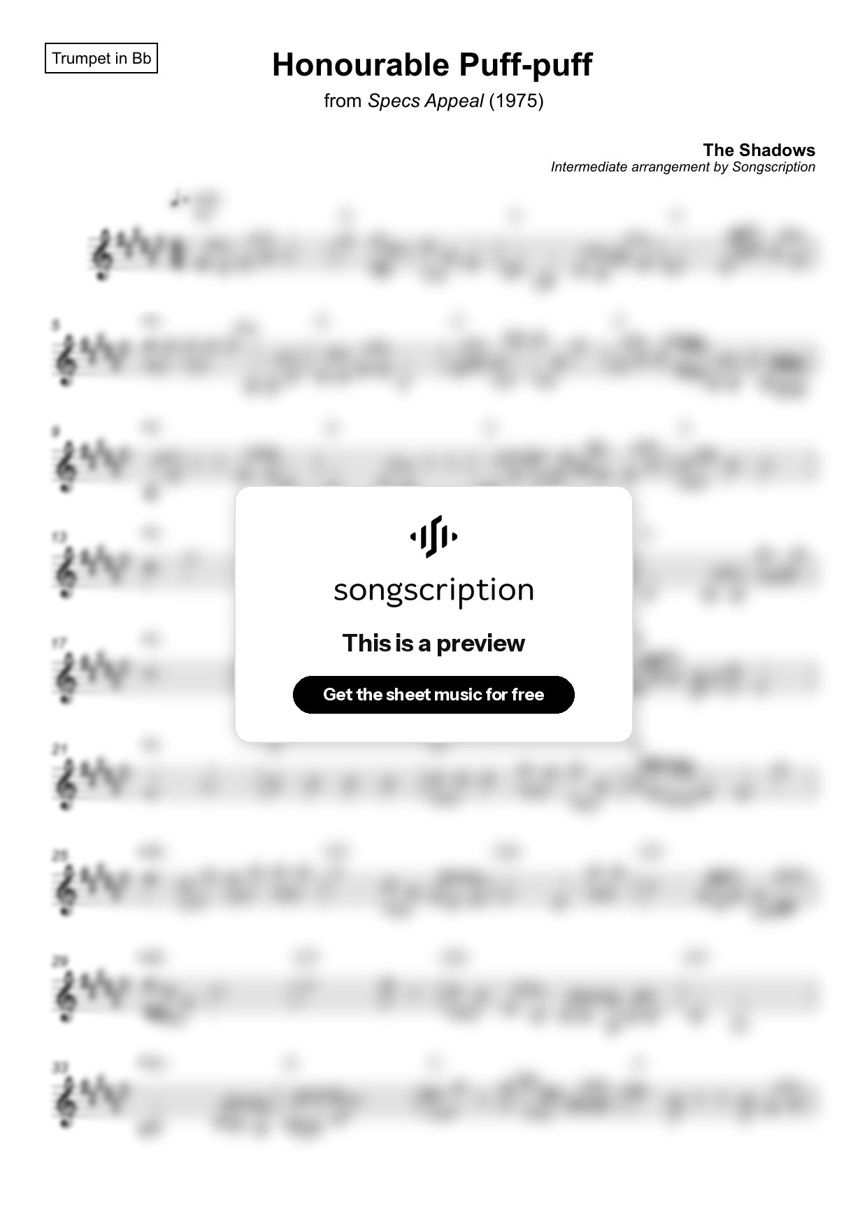 Intermediate Trumpet Sheet Music for "Honourable Puff-puff" by The Shadows