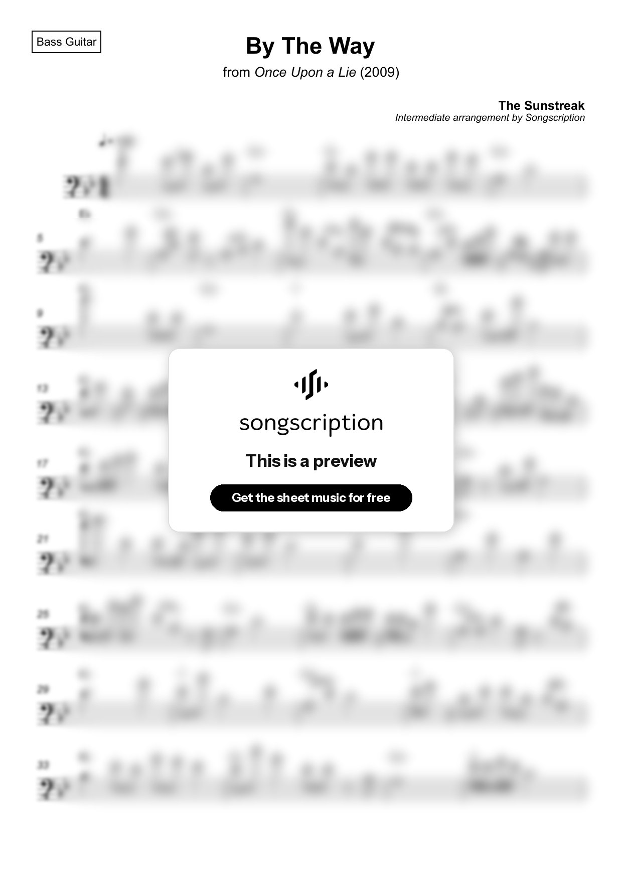 Intermediate Bass Guitar Sheet Music for "By The Way" by The Sunstreak