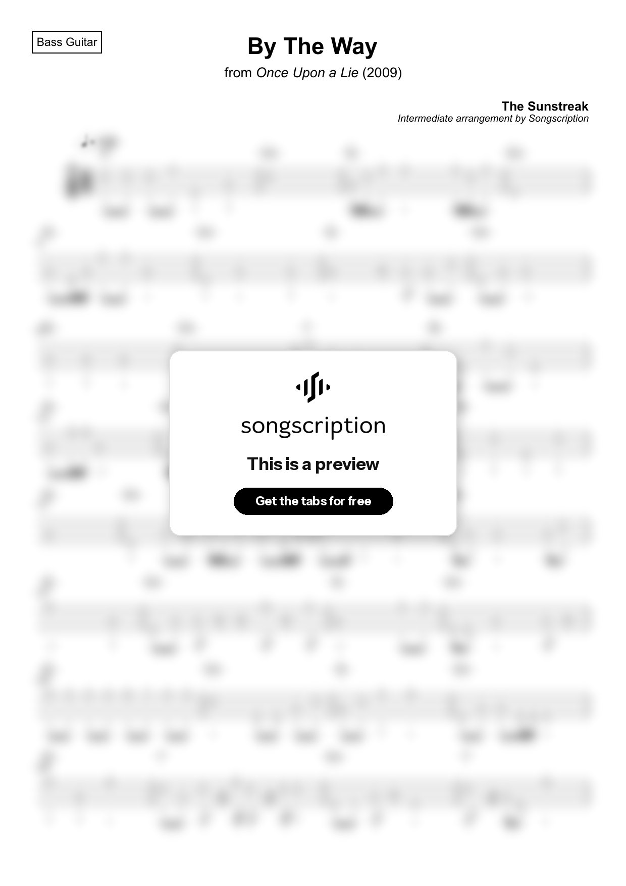 Intermediate Bass Guitar Tabs for "By The Way" by The Sunstreak