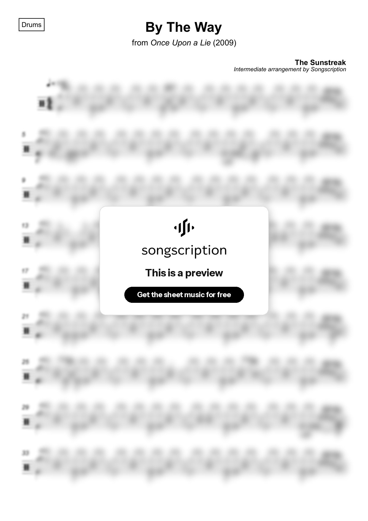 Intermediate Drums Sheet Music for "By The Way" by The Sunstreak