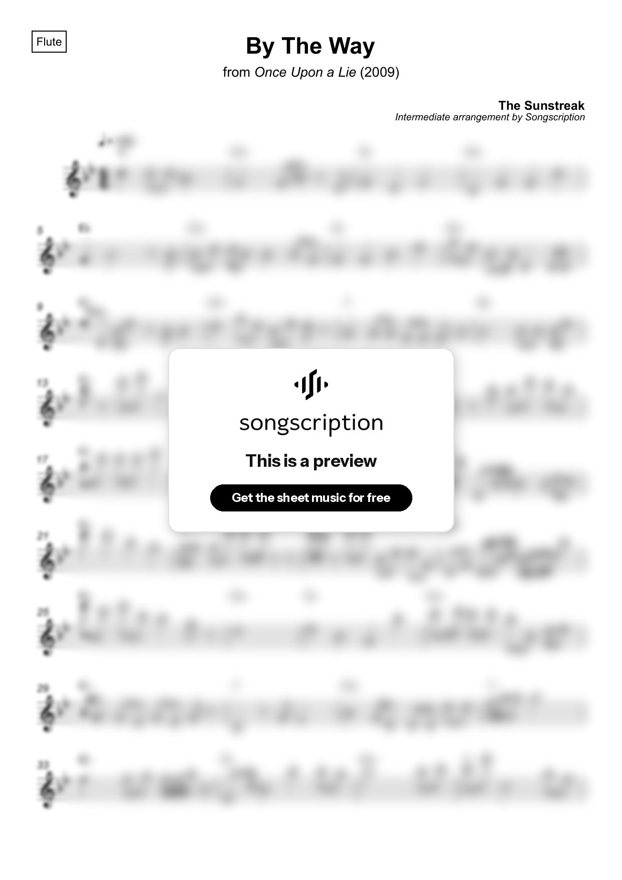 Intermediate Flute Sheet Music for "By The Way" by The Sunstreak