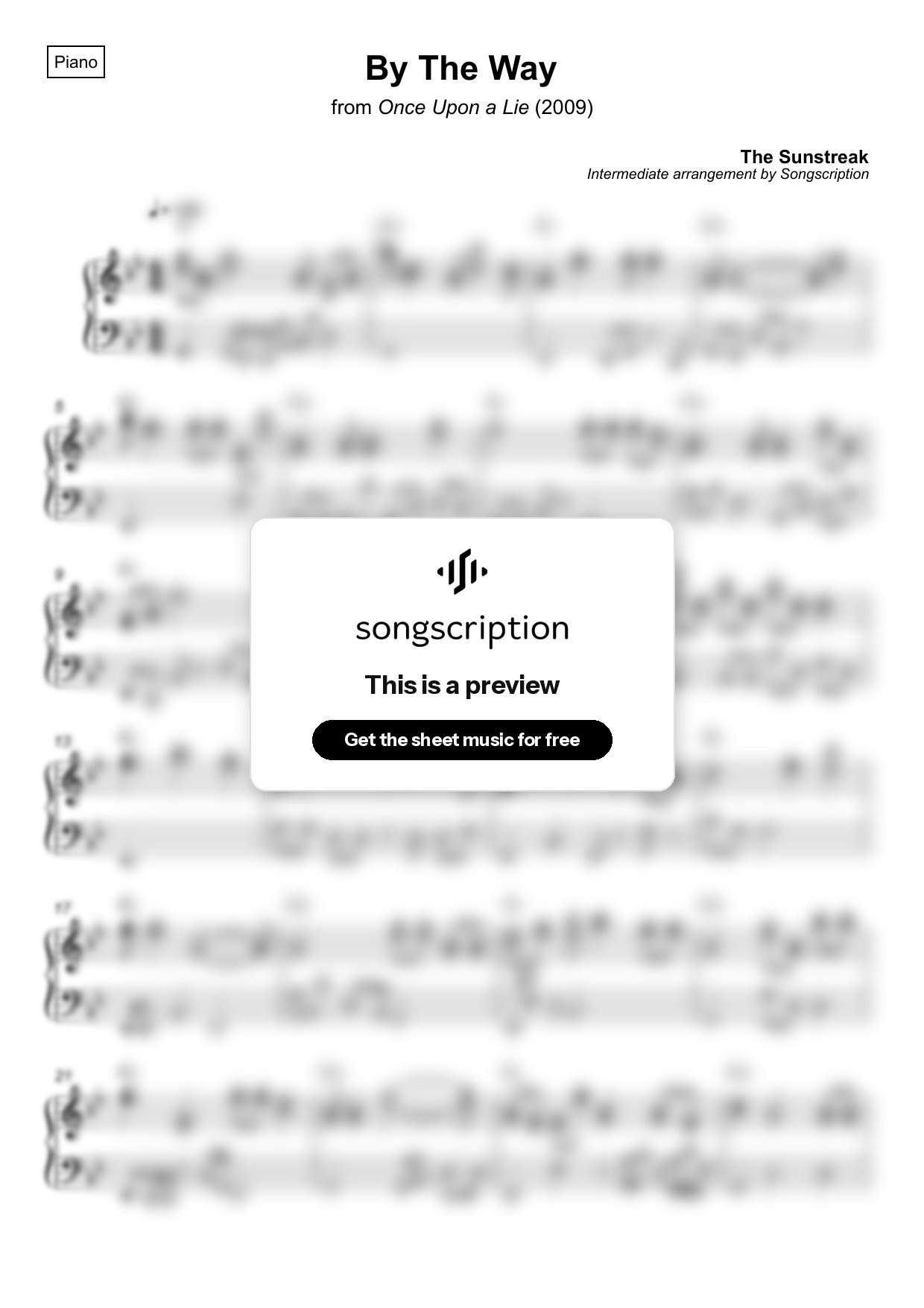 Intermediate Piano Sheet Music for "By The Way" by The Sunstreak