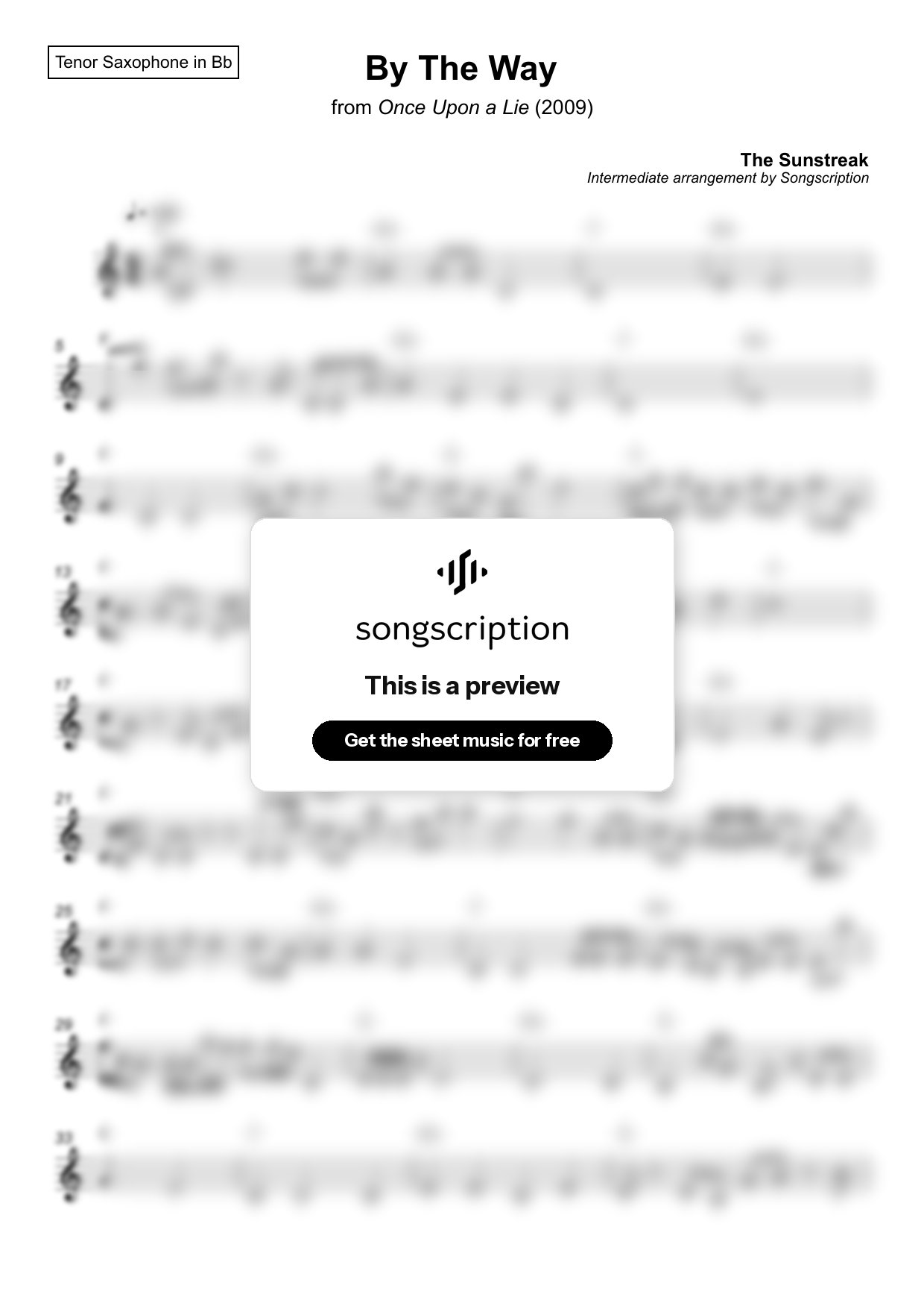 Intermediate Tenor Sax Sheet Music for "By The Way" by The Sunstreak
