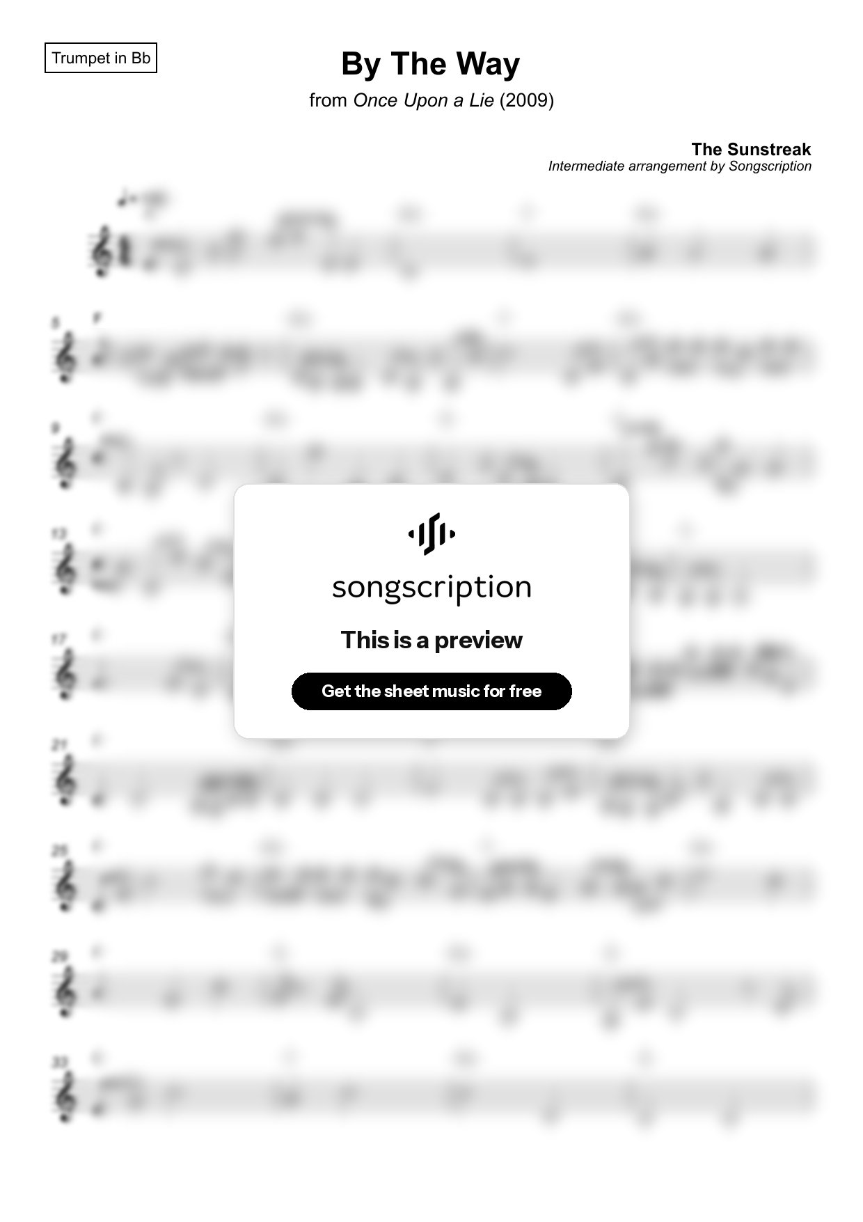Intermediate Trumpet Sheet Music for "By The Way" by The Sunstreak