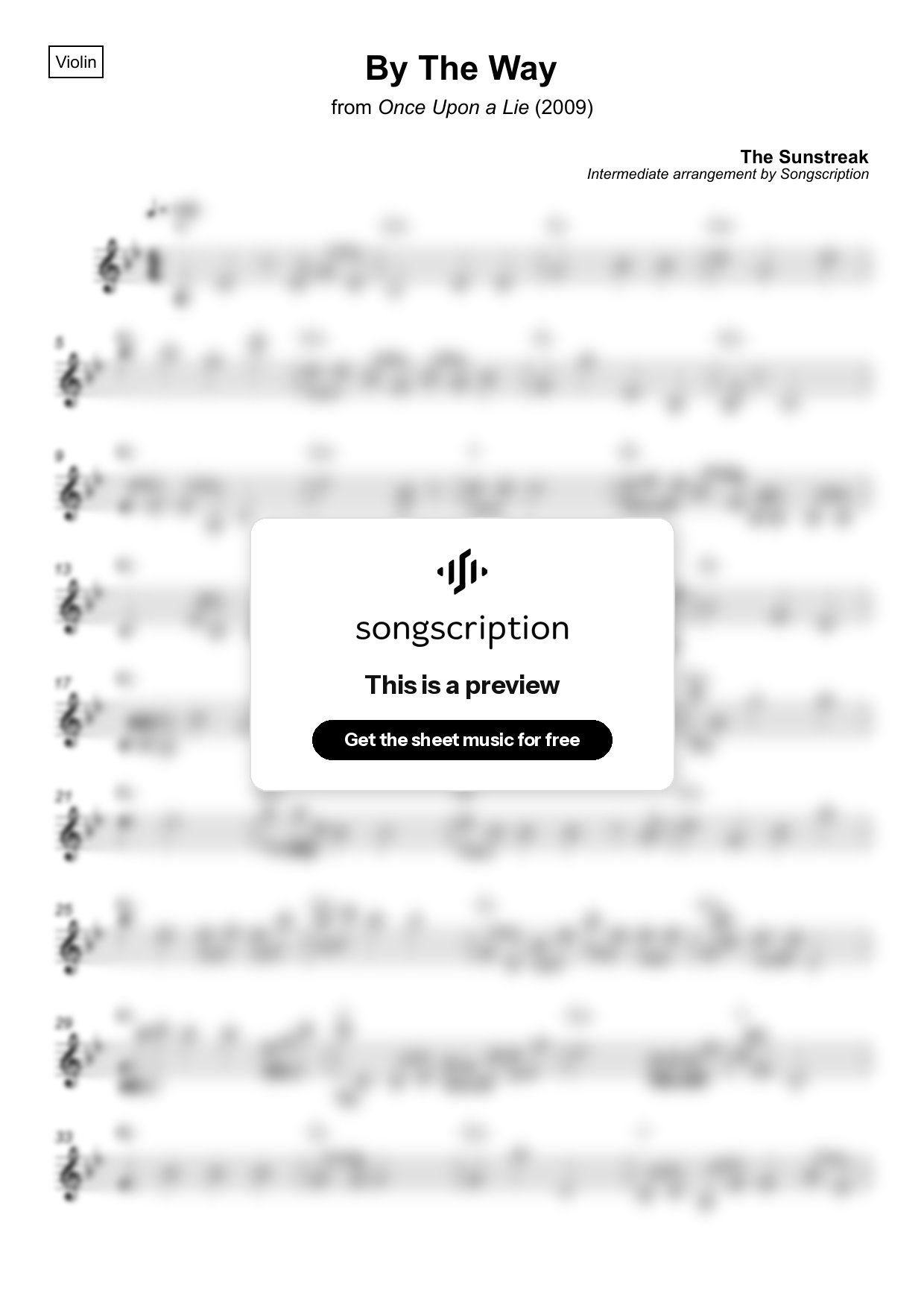 Intermediate Violin Sheet Music for "By The Way" by The Sunstreak