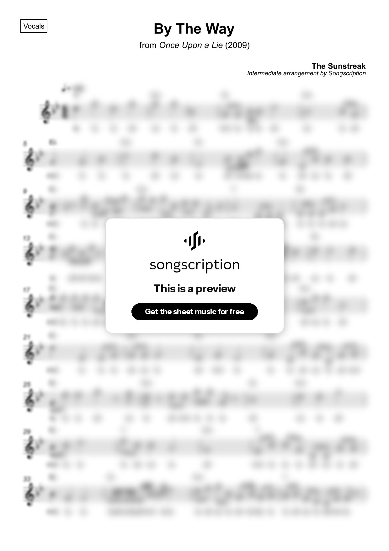 Intermediate Vocals Sheet Music for "By The Way" by The Sunstreak
