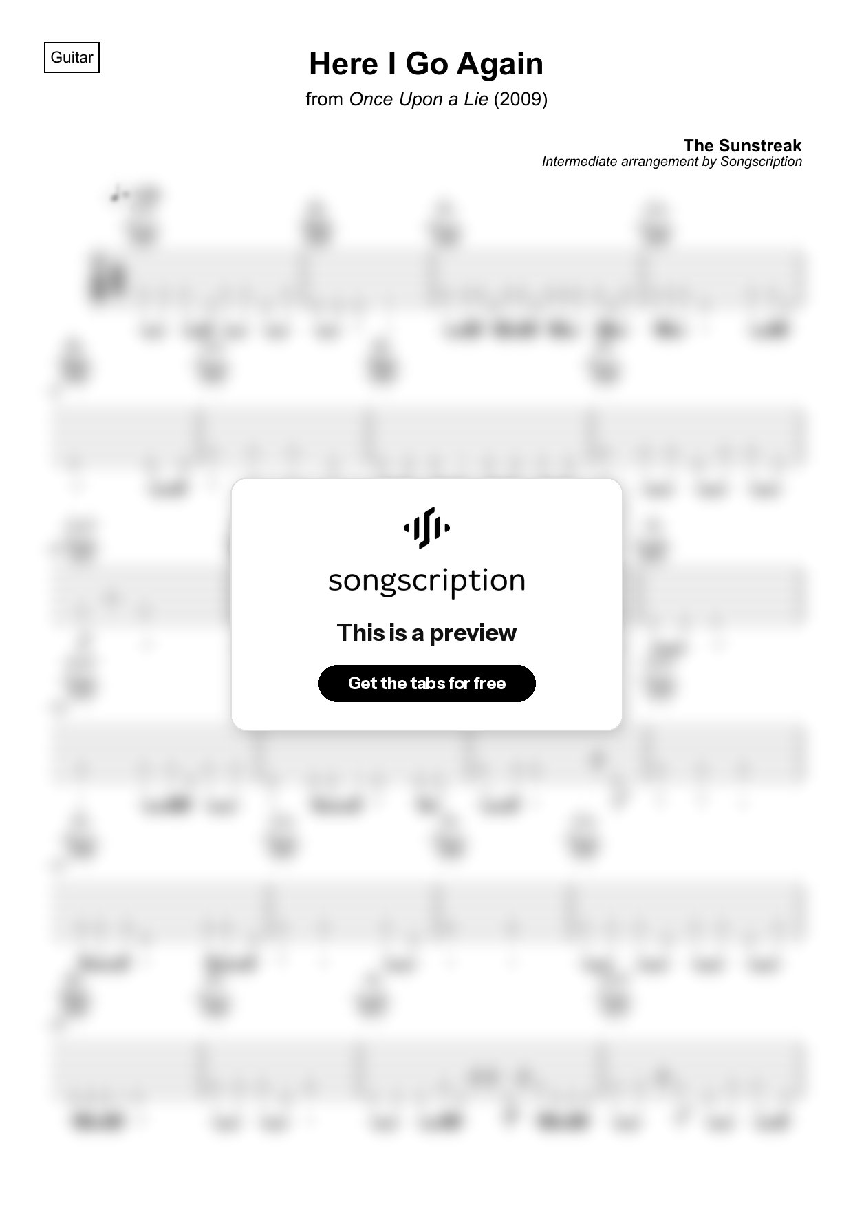 Intermediate Acoustic Guitar Tabs for "Here I Go Again" by The Sunstreak