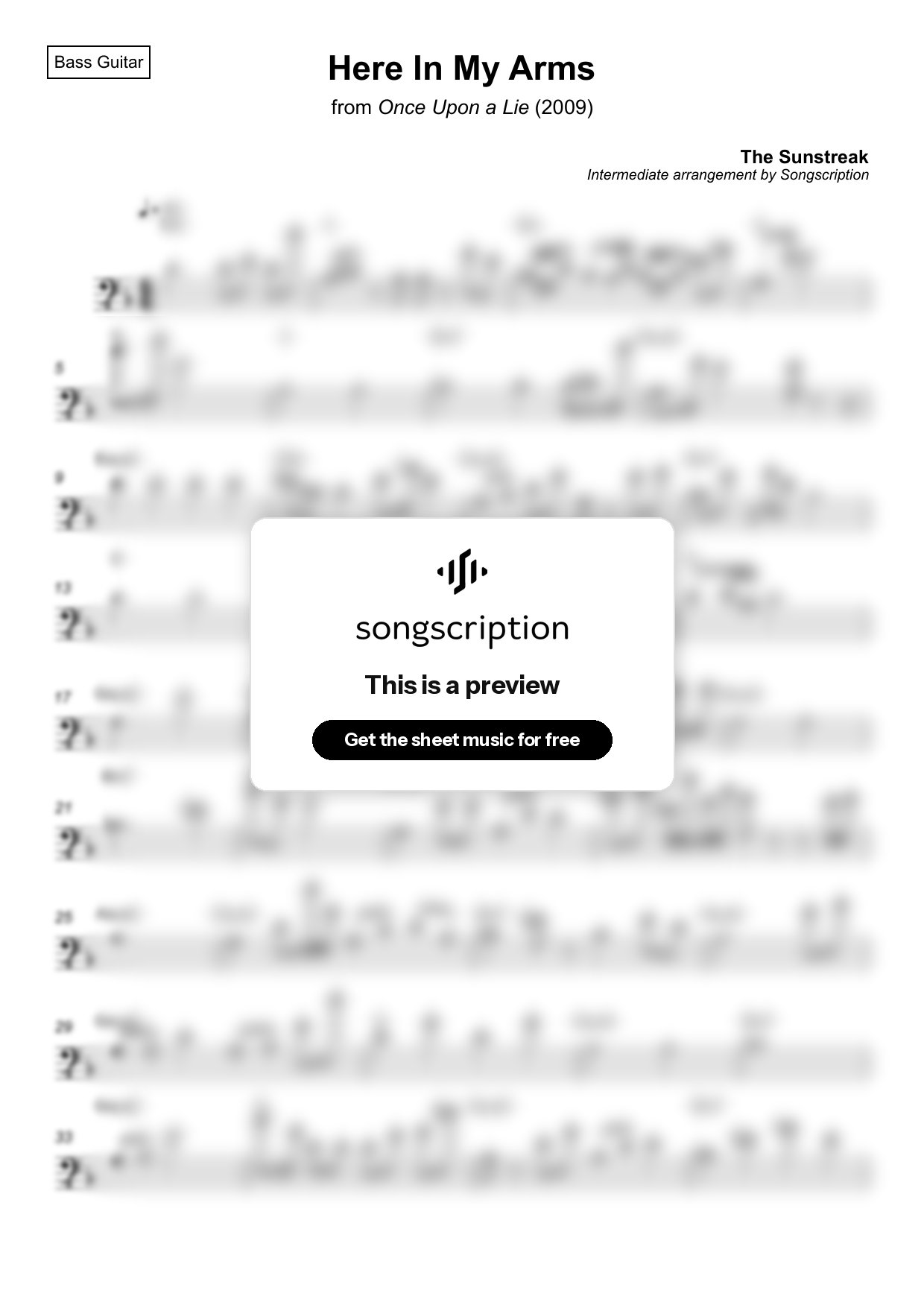 Intermediate Bass Guitar Sheet Music for "Here In My Arms" by The Sunstreak