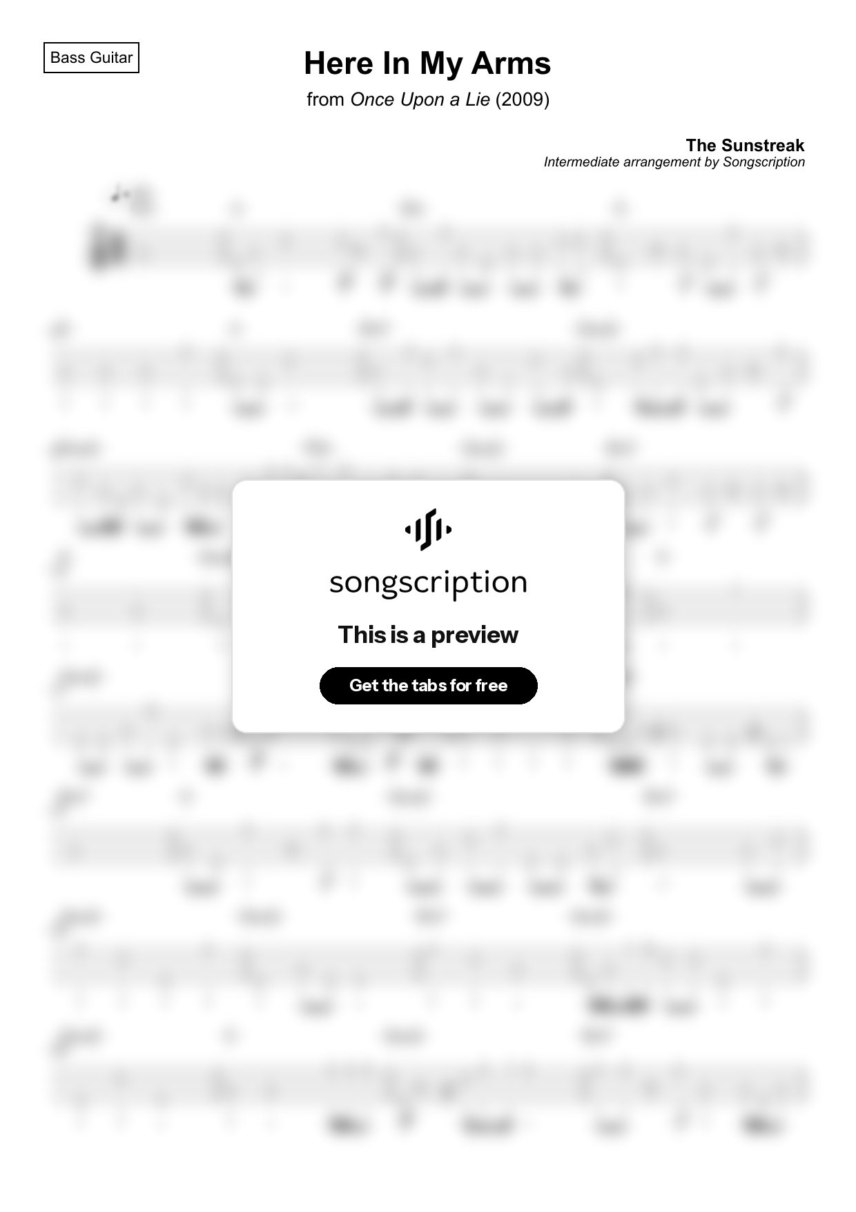Intermediate Bass Guitar Tabs for "Here In My Arms" by The Sunstreak