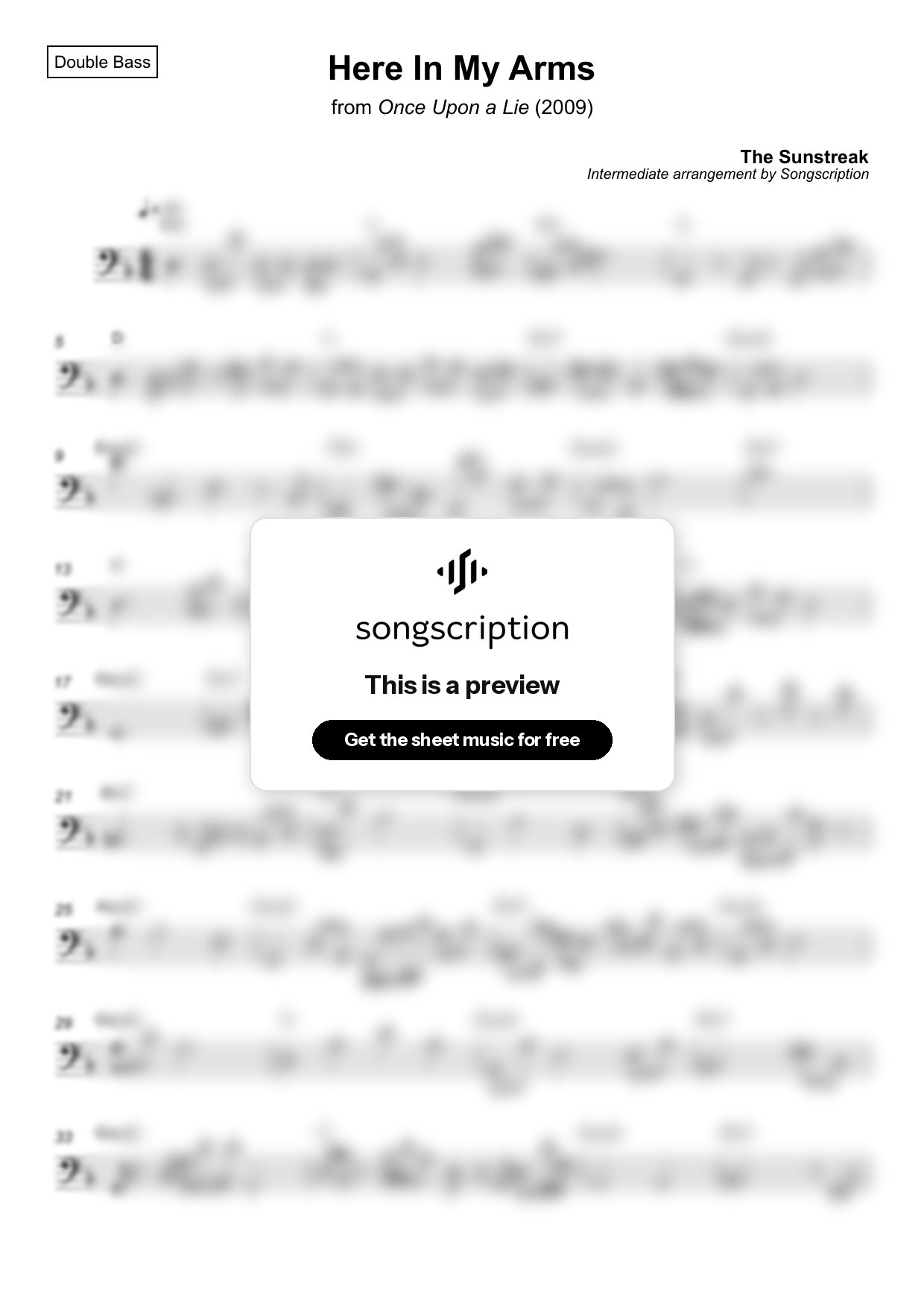 Intermediate Double Bass Sheet Music for "Here In My Arms" by The Sunstreak