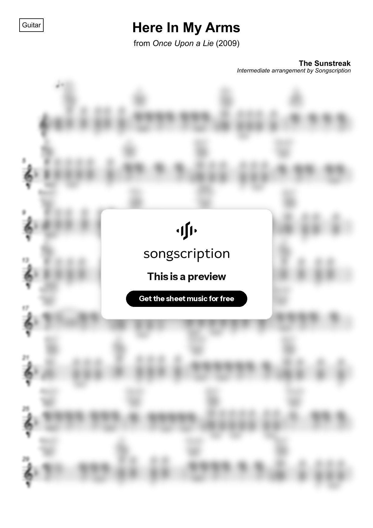 Intermediate Acoustic Guitar Sheet Music for "Here In My Arms" by The Sunstreak