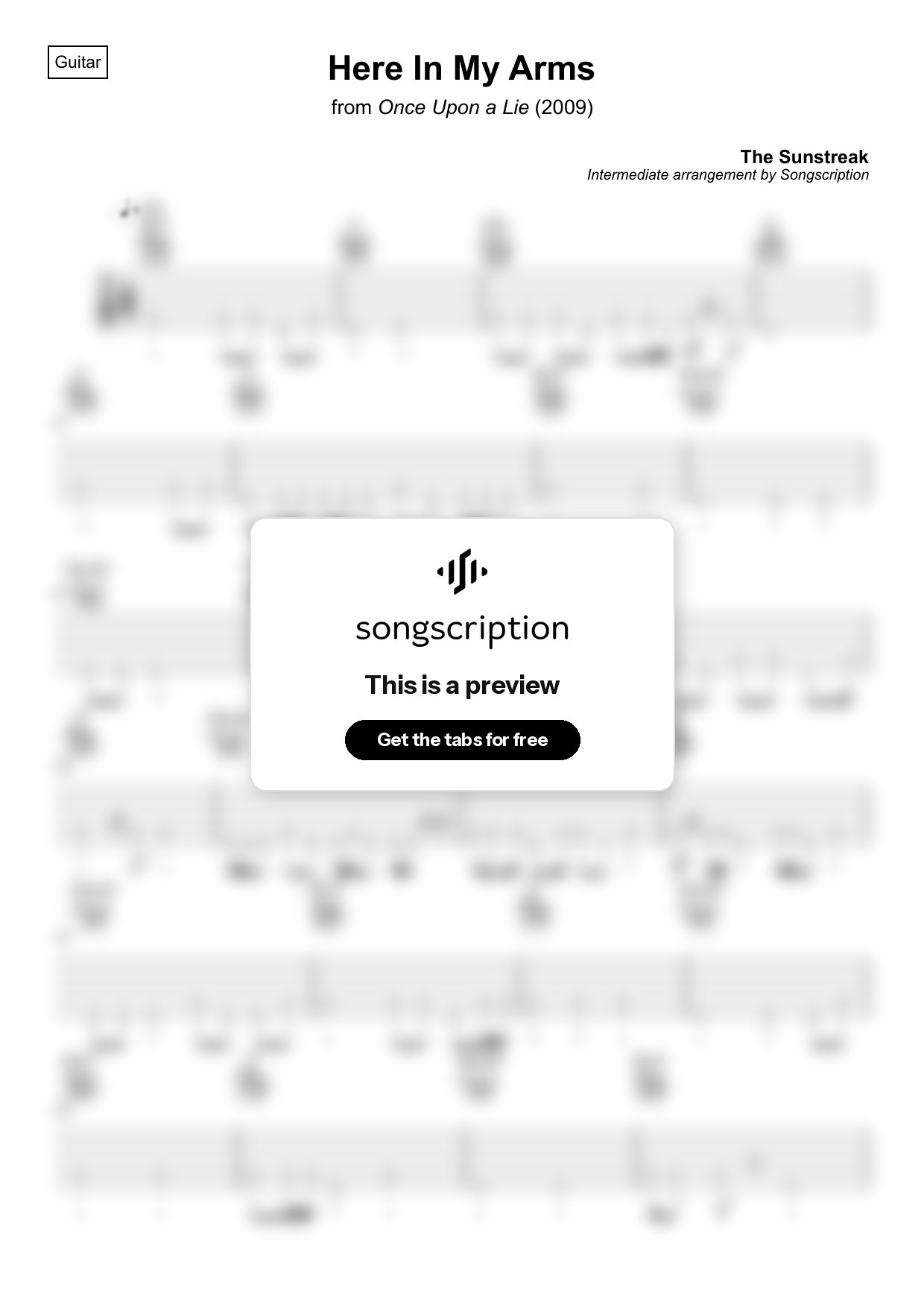 Intermediate Acoustic Guitar Tabs for "Here In My Arms" by The Sunstreak