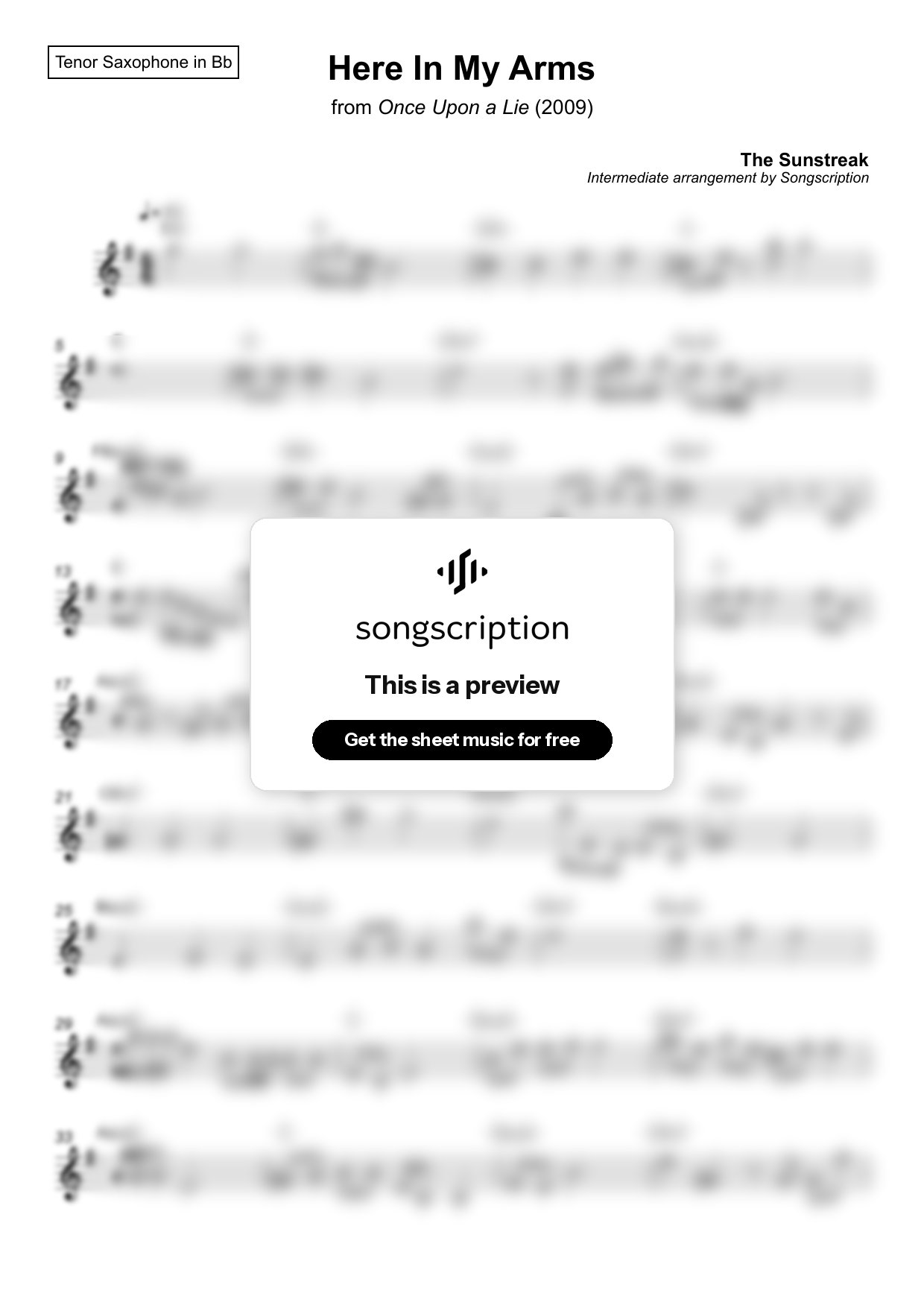 Intermediate Tenor Sax Sheet Music for "Here In My Arms" by The Sunstreak