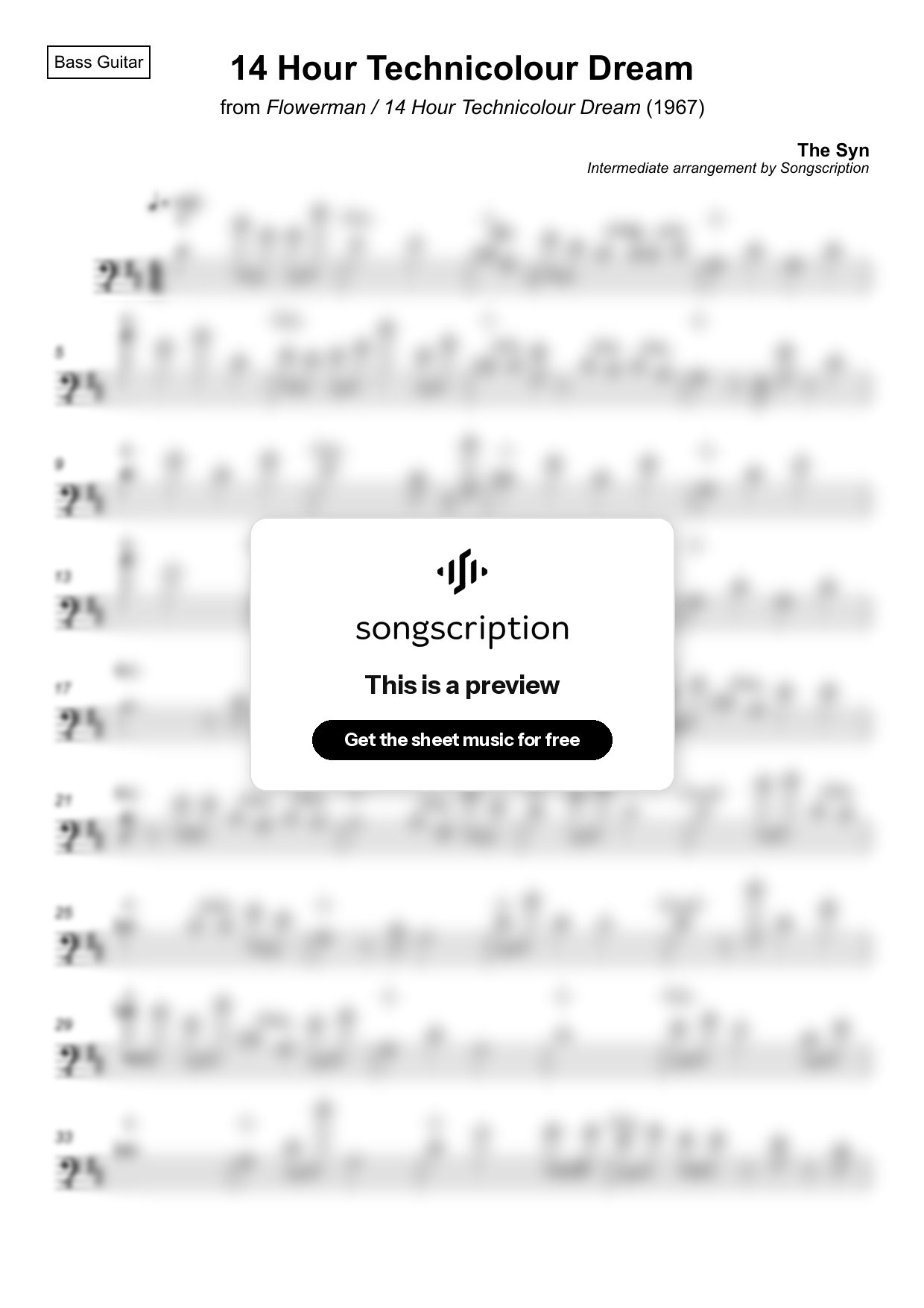 Intermediate Bass Guitar Sheet Music for "14 Hour Technicolour Dream" by The Syn