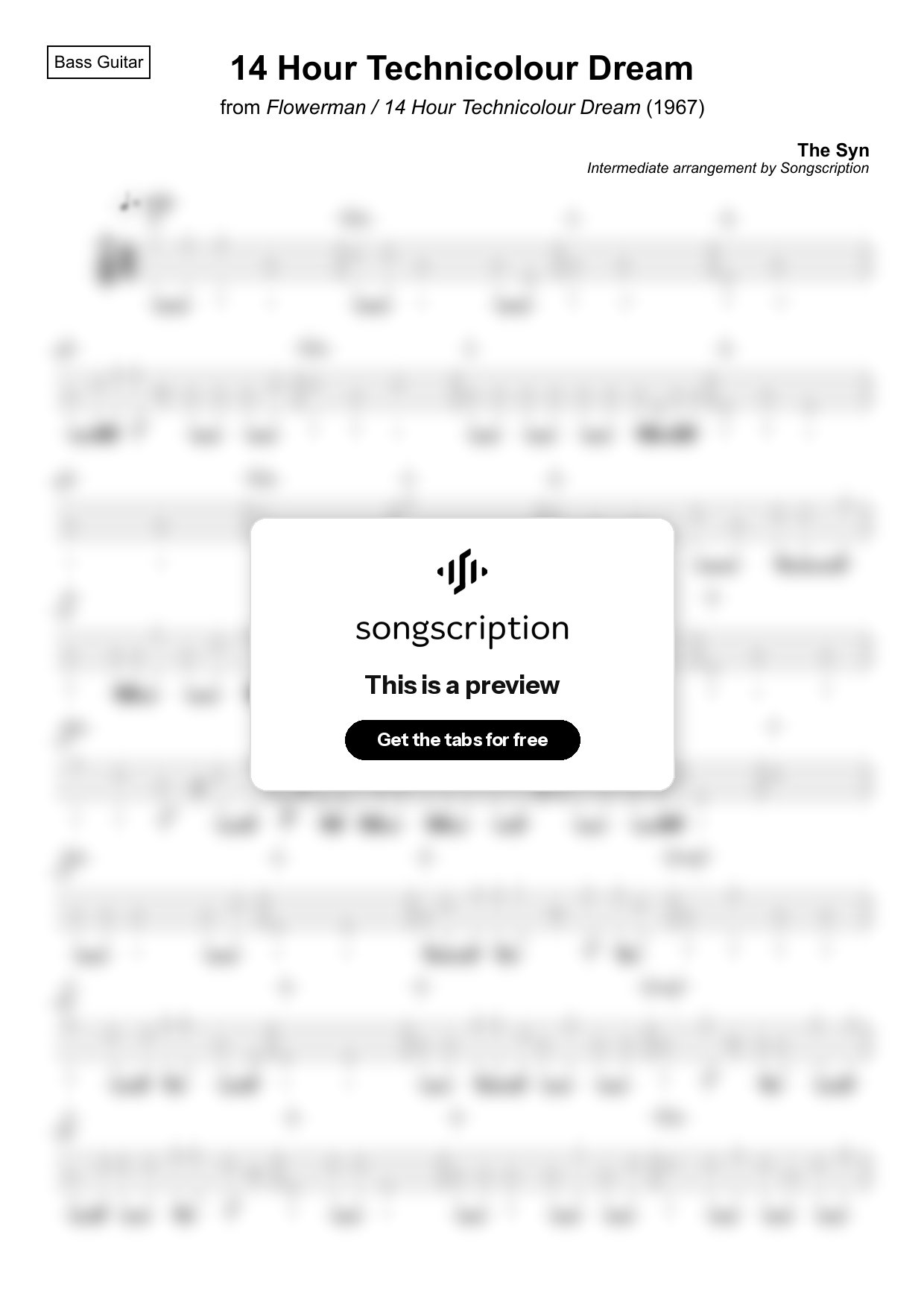 Intermediate Bass Guitar Tabs for "14 Hour Technicolour Dream" by The Syn