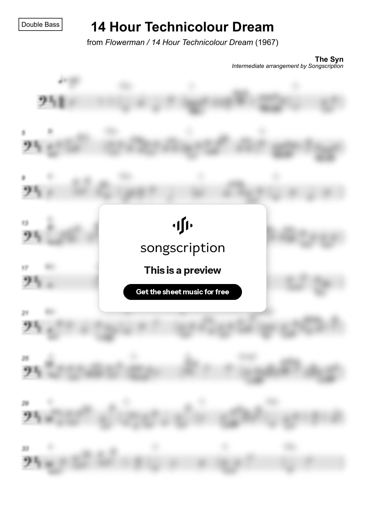 Intermediate Double Bass Sheet Music for "14 Hour Technicolour Dream" by The Syn