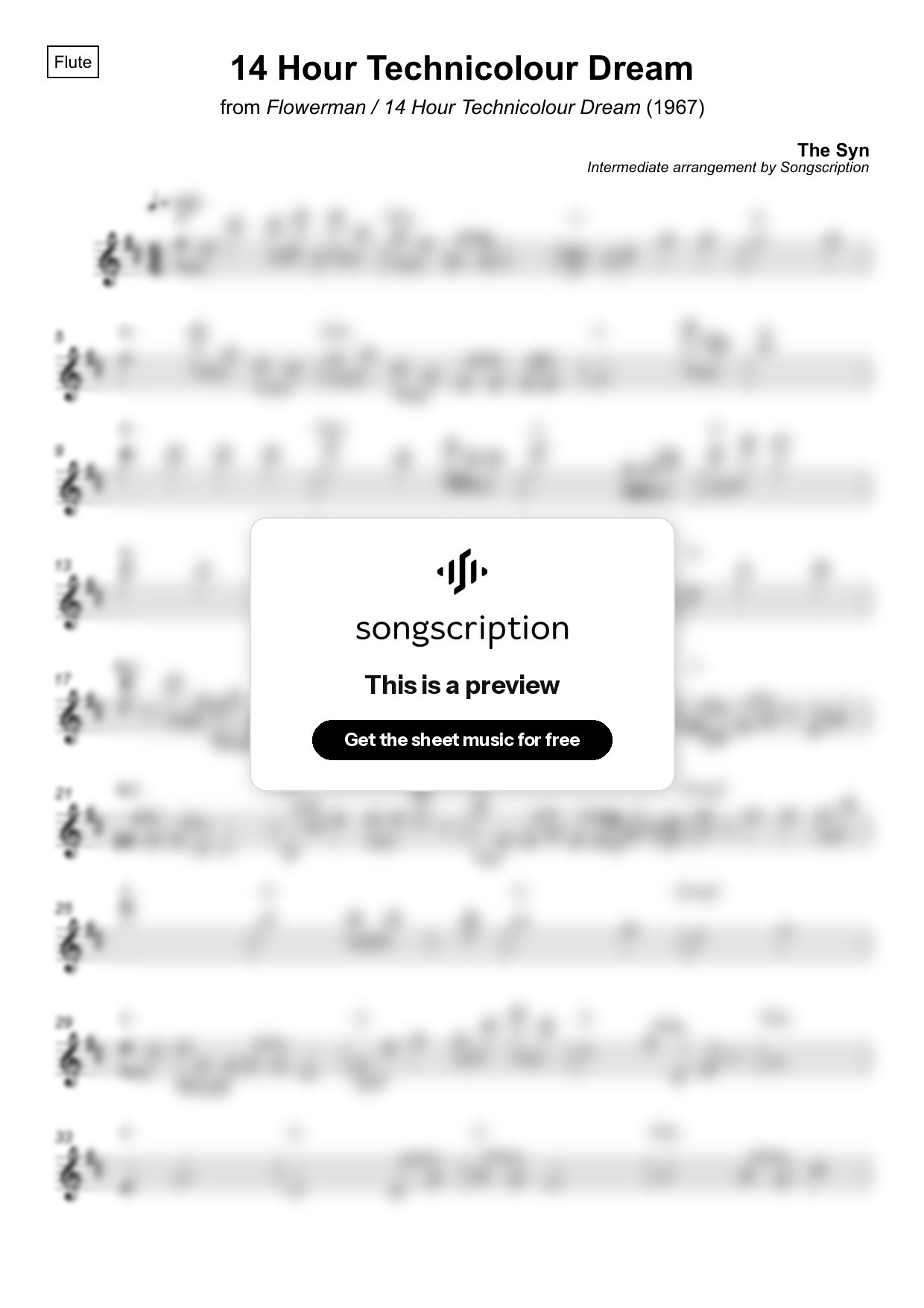 Intermediate Flute Sheet Music for "14 Hour Technicolour Dream" by The Syn