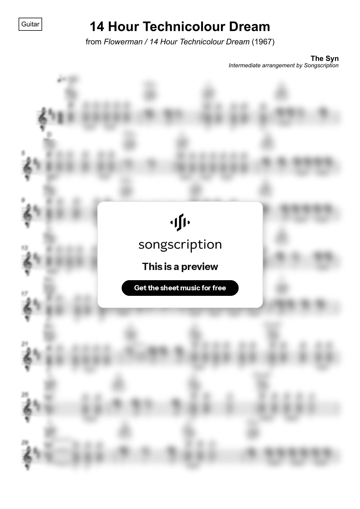 Intermediate Acoustic Guitar Sheet Music for "14 Hour Technicolour Dream" by The Syn
