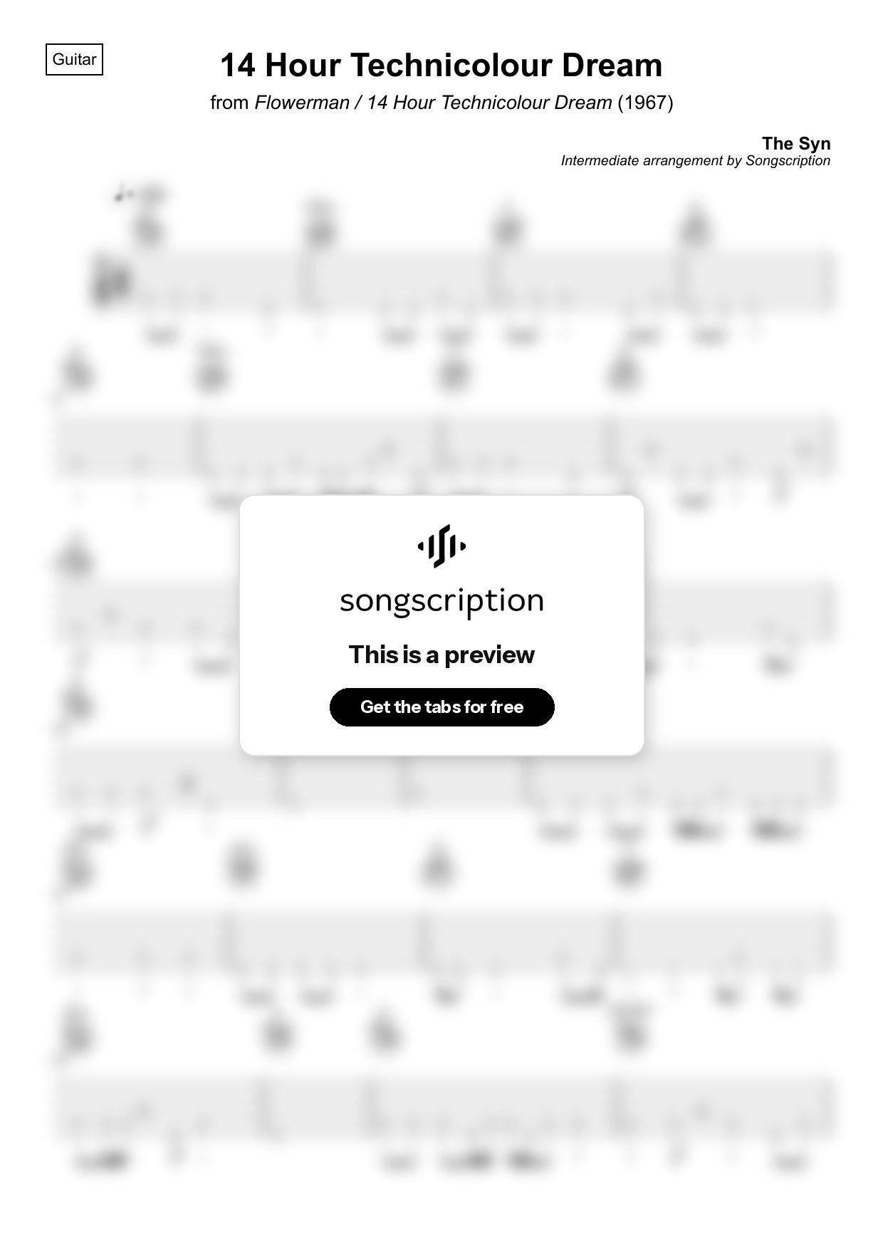 Intermediate Acoustic Guitar Tabs for "14 Hour Technicolour Dream" by The Syn