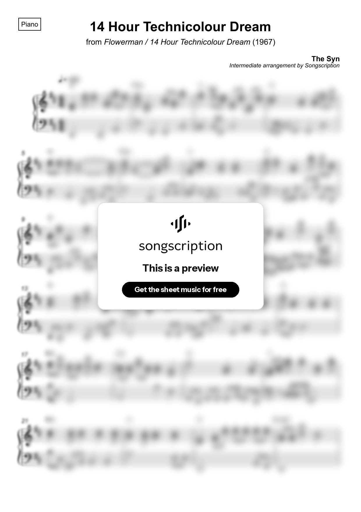 Intermediate Piano Sheet Music for "14 Hour Technicolour Dream" by The Syn