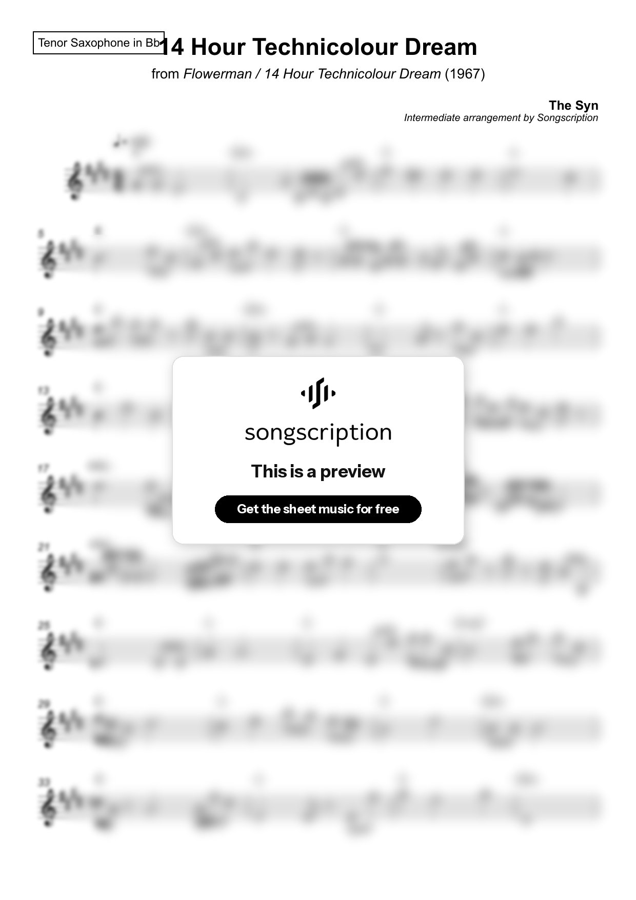 Intermediate Tenor Sax Sheet Music for "14 Hour Technicolour Dream" by The Syn
