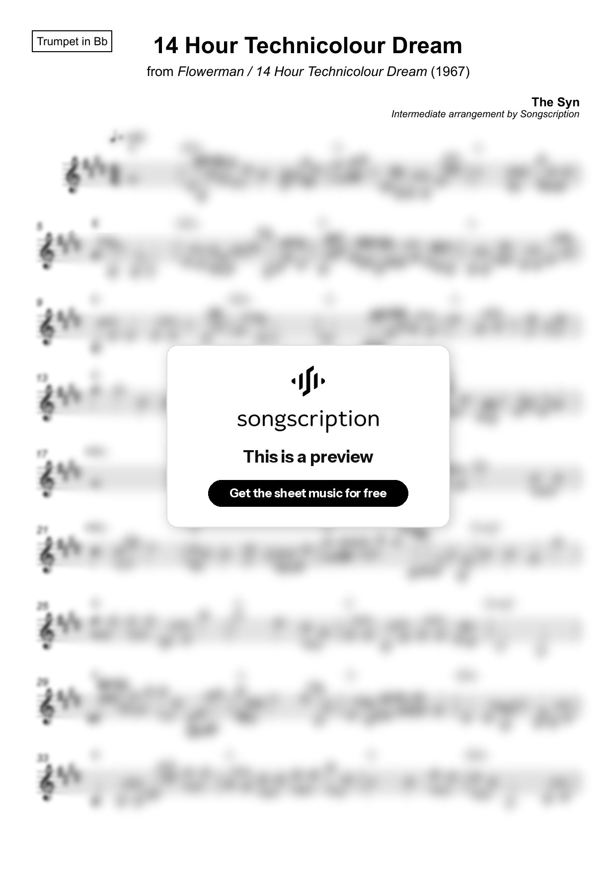 Intermediate Trumpet Sheet Music for "14 Hour Technicolour Dream" by The Syn
