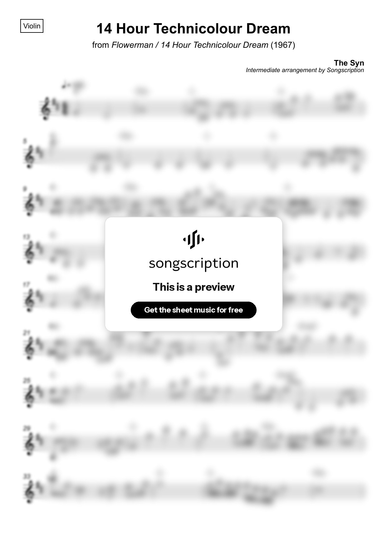 Intermediate Violin Sheet Music for "14 Hour Technicolour Dream" by The Syn