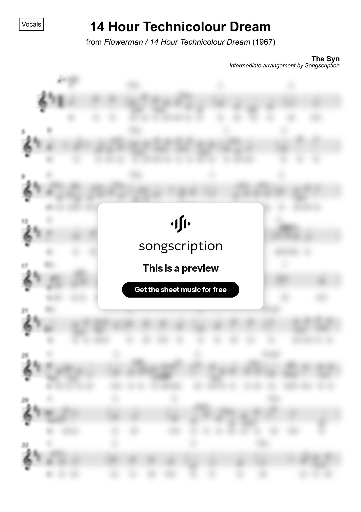 Intermediate Vocals Sheet Music for "14 Hour Technicolour Dream" by The Syn