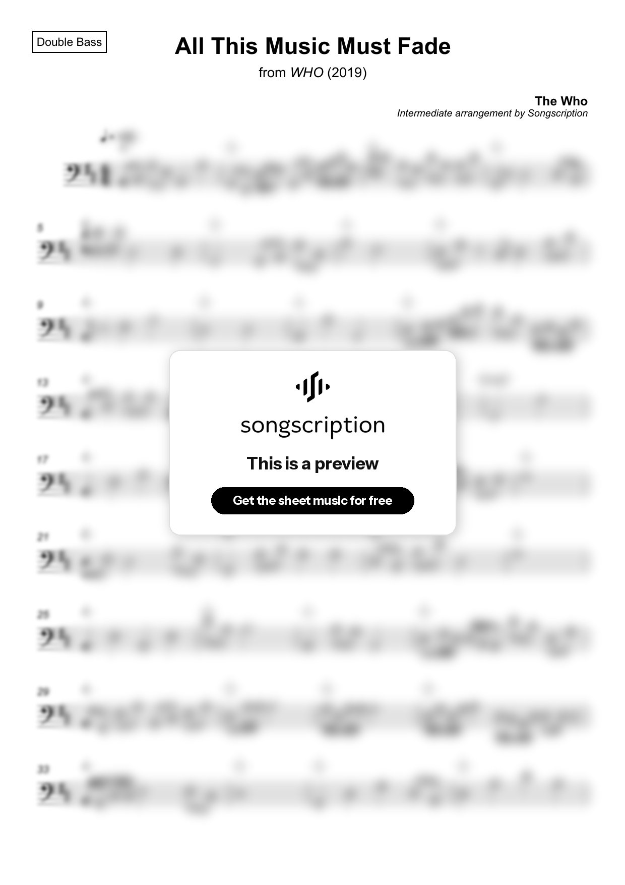 Intermediate Double Bass Sheet Music for "All This Music Must Fade" by The Who