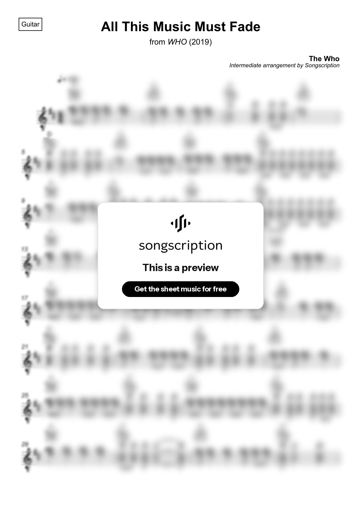 Intermediate Acoustic Guitar Sheet Music for "All This Music Must Fade" by The Who