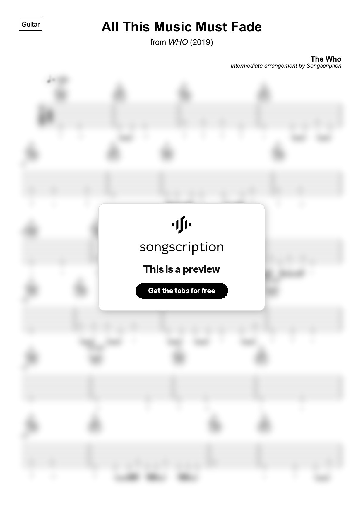 Intermediate Acoustic Guitar Tabs for "All This Music Must Fade" by The Who
