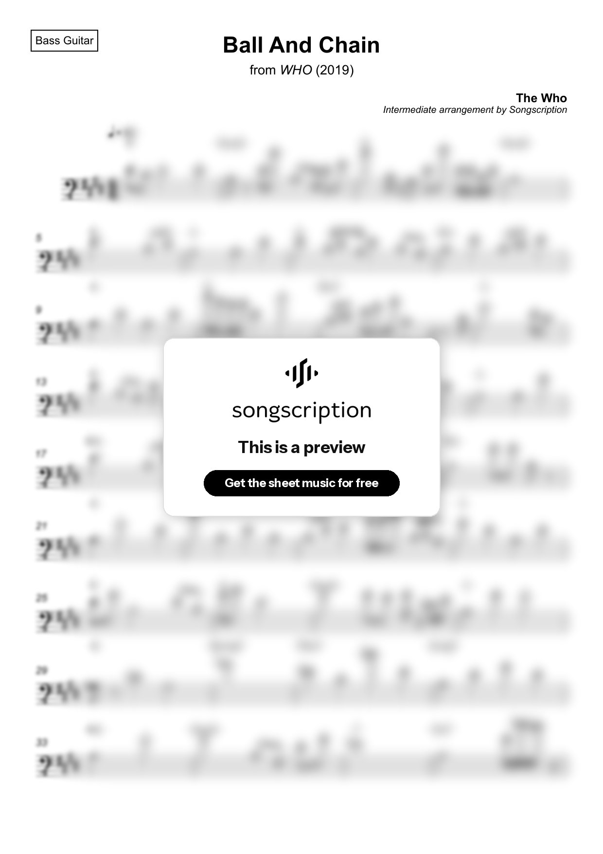 Intermediate Bass Guitar Sheet Music for "Ball And Chain" by The Who