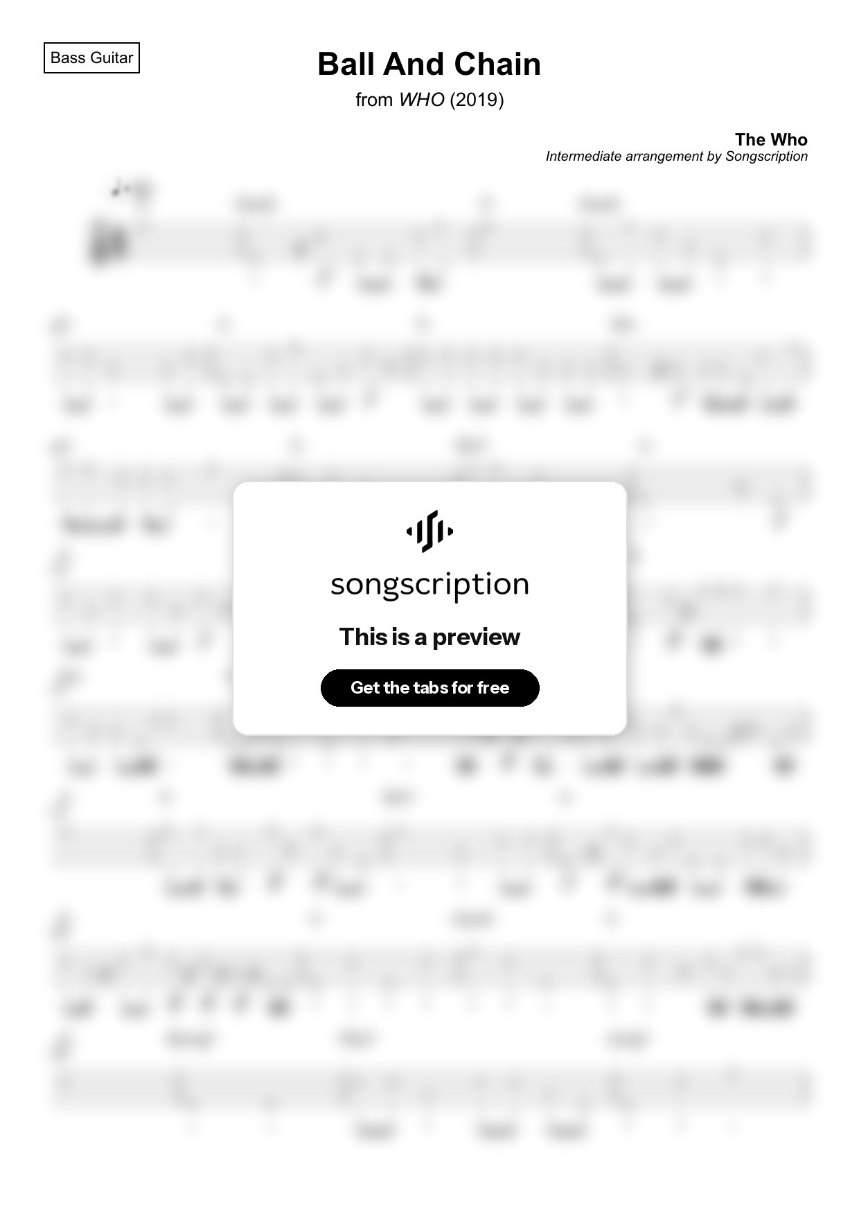 Intermediate Bass Guitar Tabs for "Ball And Chain" by The Who