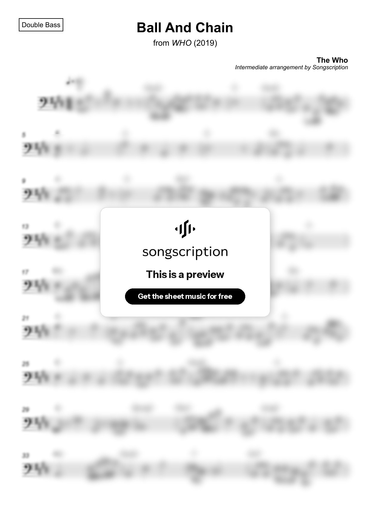 Intermediate Double Bass Sheet Music for "Ball And Chain" by The Who