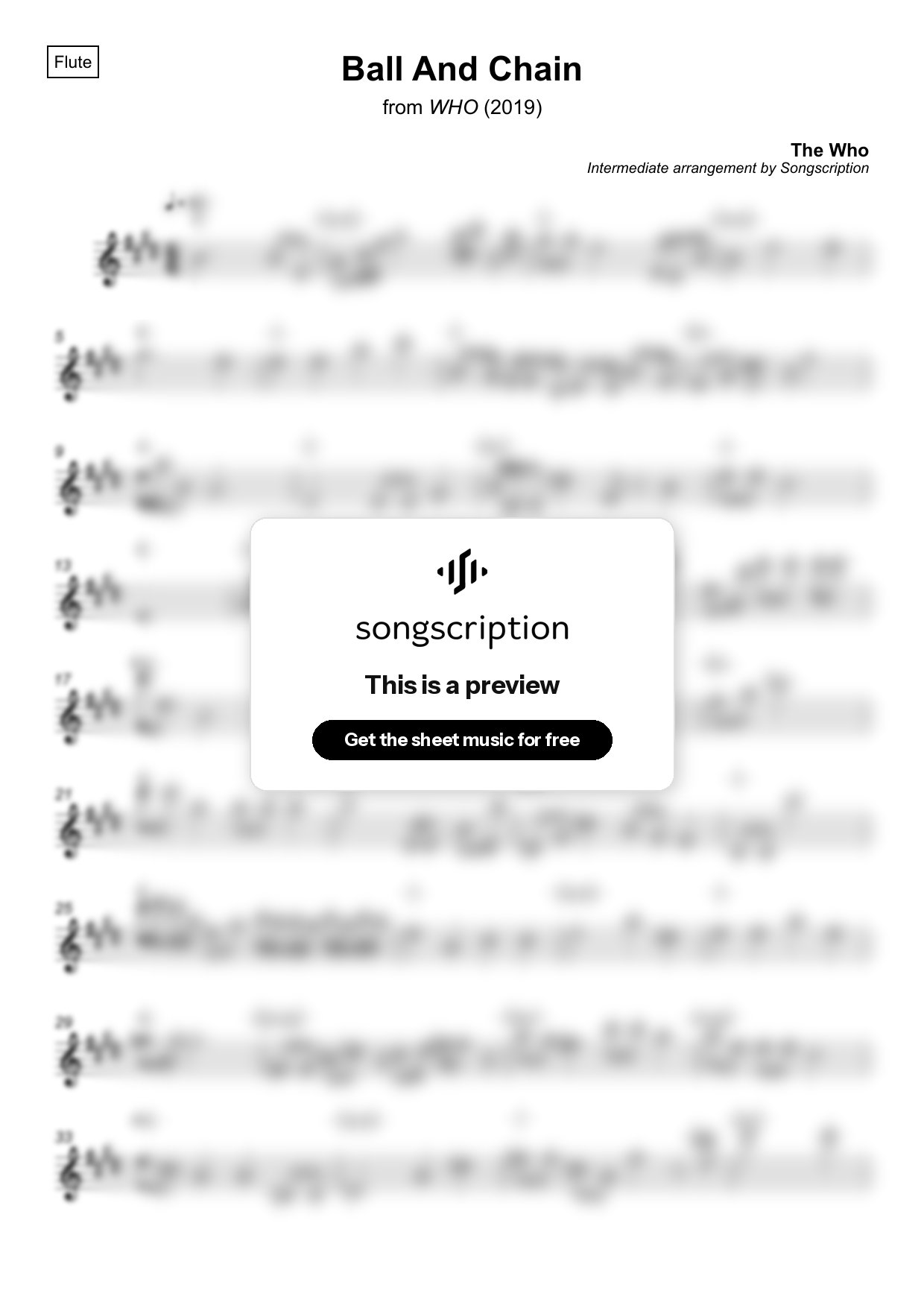 Intermediate Flute Sheet Music for "Ball And Chain" by The Who