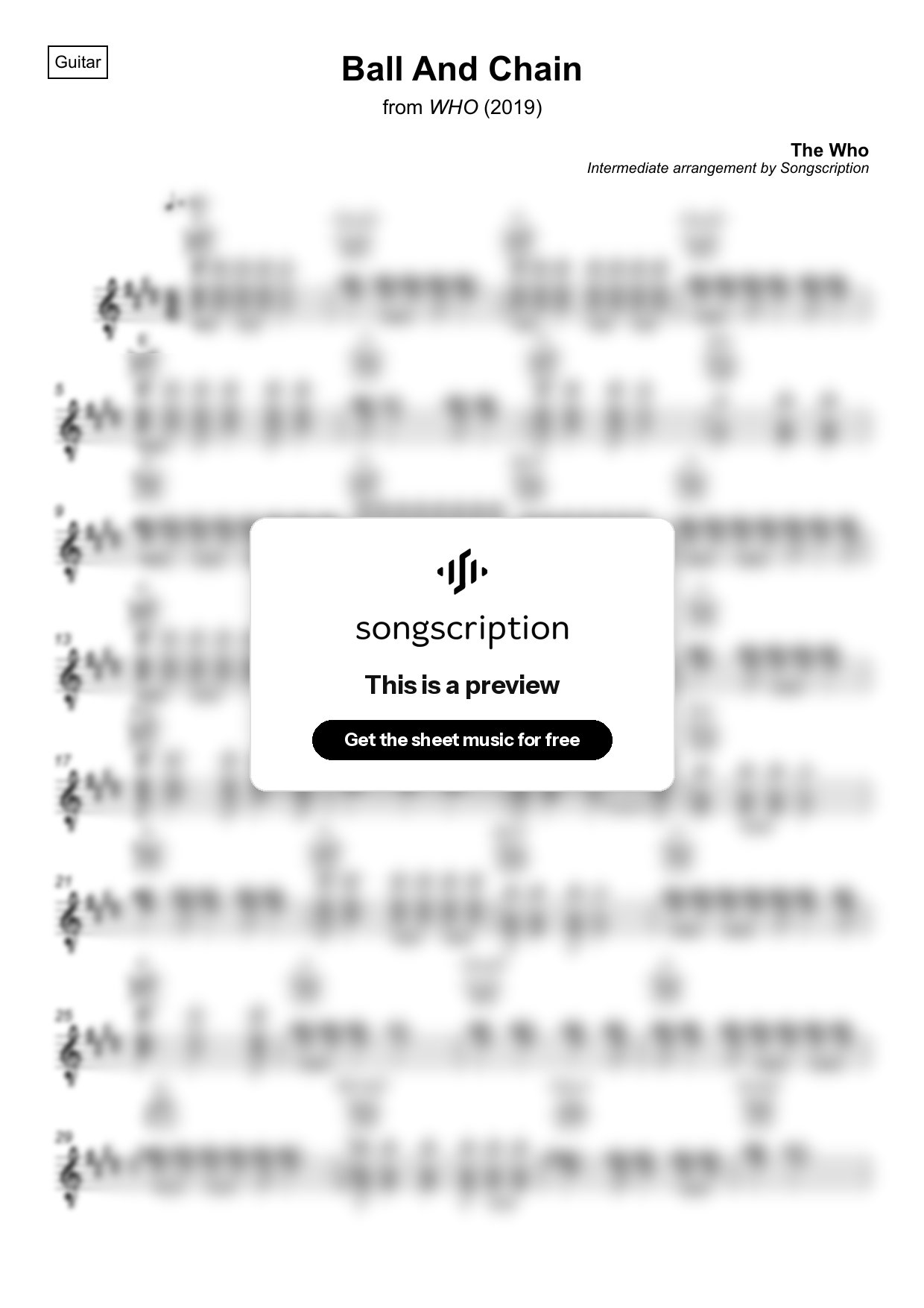 Intermediate Acoustic Guitar Sheet Music for "Ball And Chain" by The Who