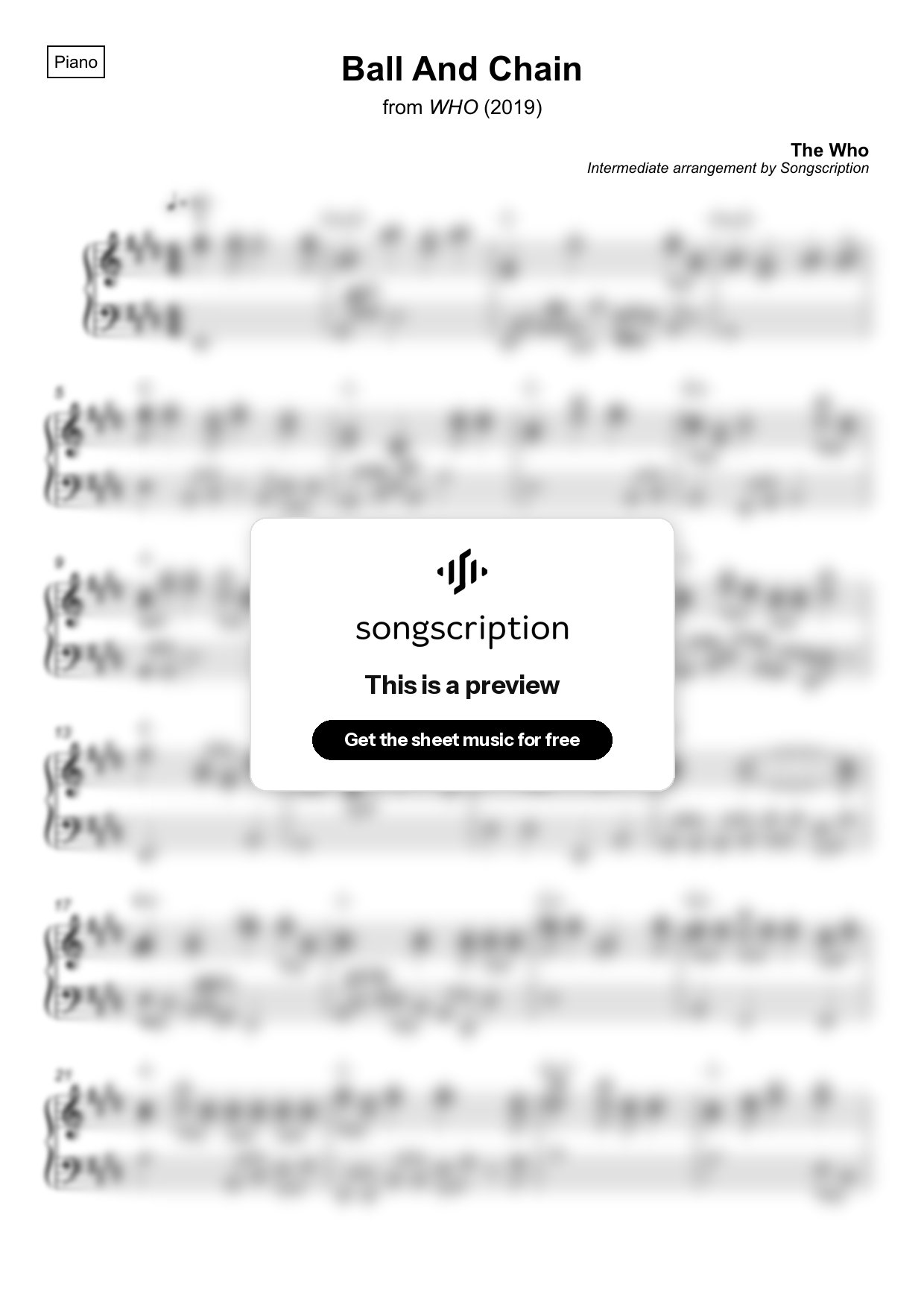 Intermediate Piano Sheet Music for "Ball And Chain" by The Who