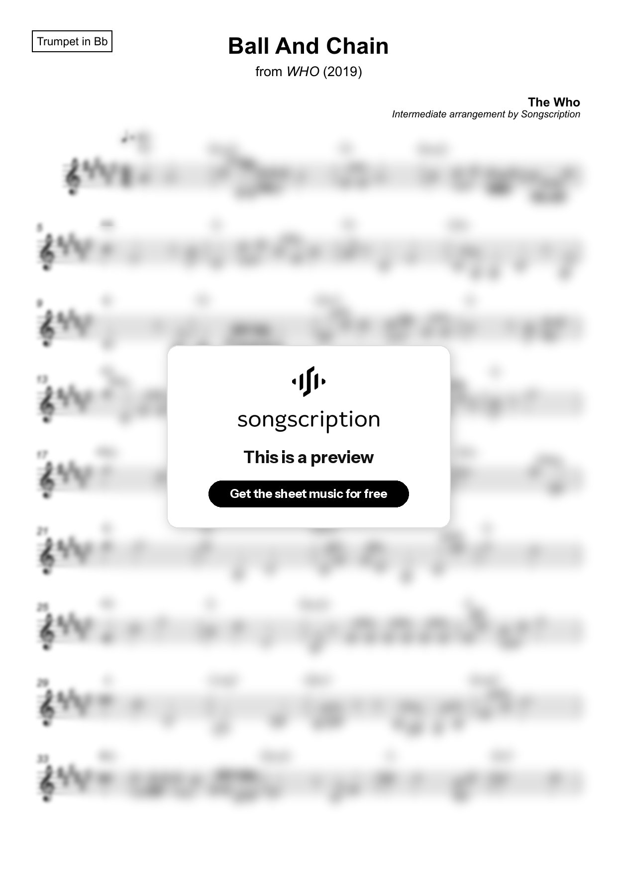 Intermediate Trumpet Sheet Music for "Ball And Chain" by The Who